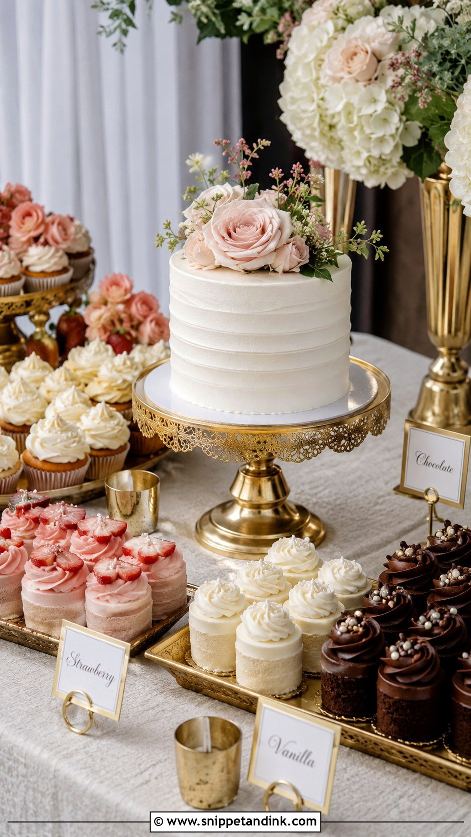 Dessert Table Wedding Cake - Snippet and Ink - 25 Cake and Cupcakes Ideas for Wedding