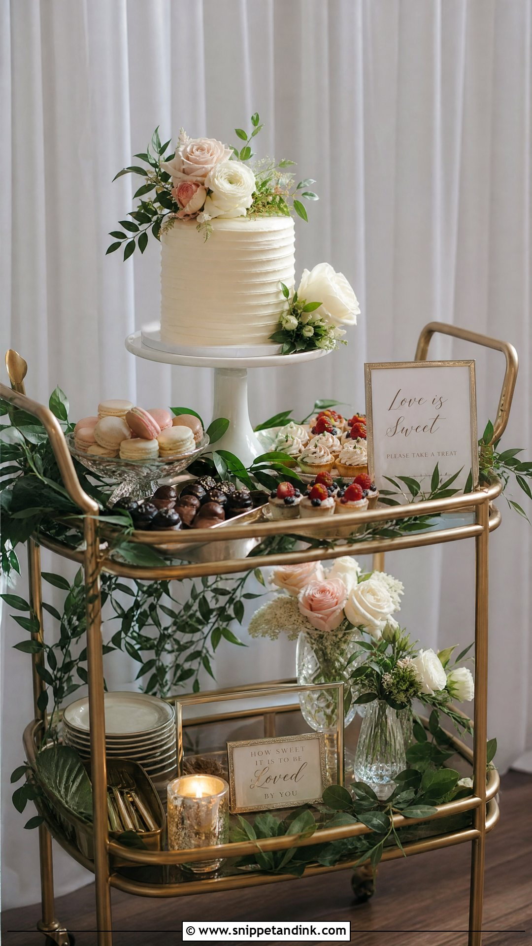 Dessert Trolley Wedding Table - Snippet and Ink - 20 Wedding Dessert Table Ideas