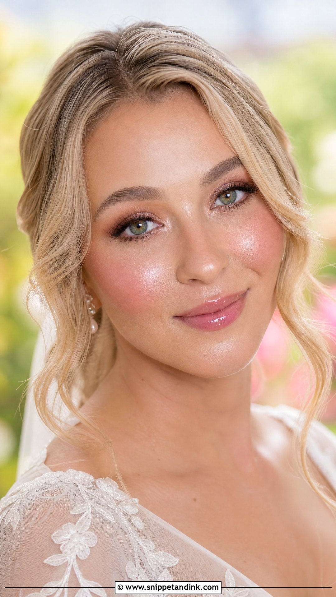 Dewy Bridal Makeup With Glossy Lips - Snippet and Ink - 20 Dewy Wedding Makeup Ideas