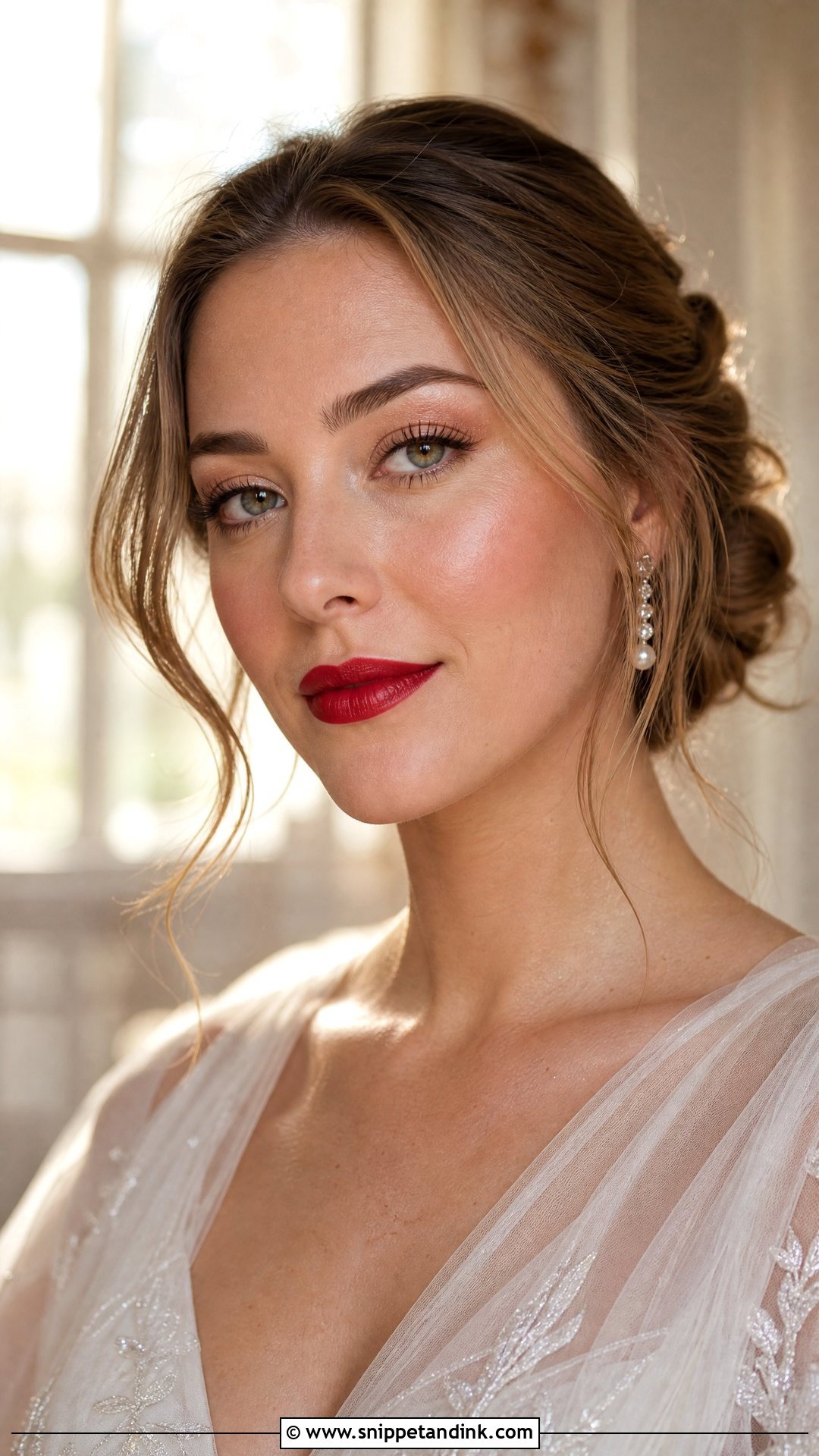 Dewy Bridal Makeup With Red Lipstick - Snippet and Ink - 20 Bride Red Lipstick Ideas