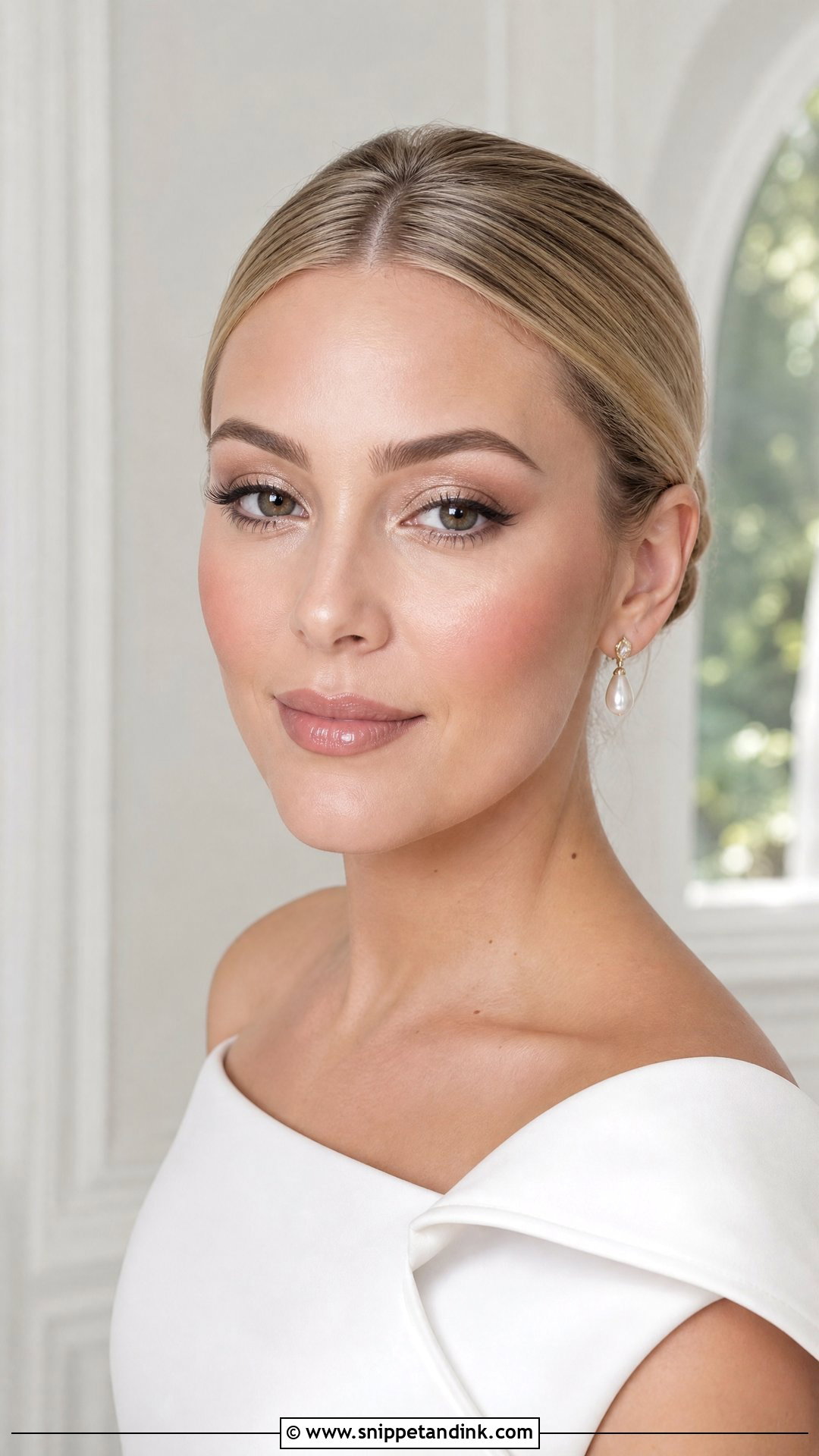 Dewy Bridal Makeup With Sleek Bun - Snippet and Ink - 25 Dewy Bridal Makeup Ideas
