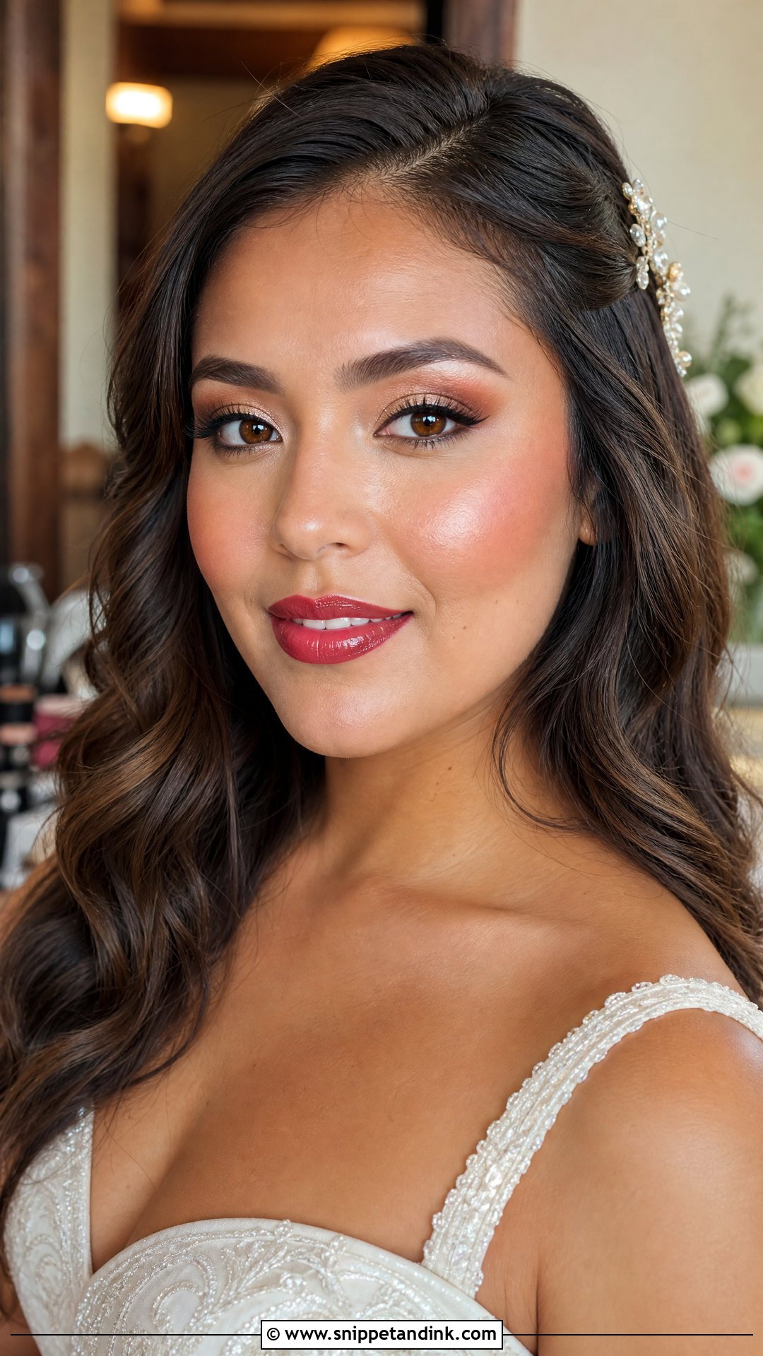Dewy Red Bridal Makeup - Snippet and Ink - 20 Red Bridal Makeup Ideas