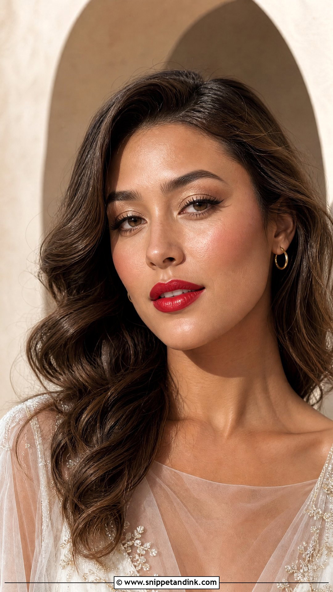 Dewy Red Lip Bridal Makeup - Snippet and Ink - 20 Red Lip Bridal Makeup Ideas