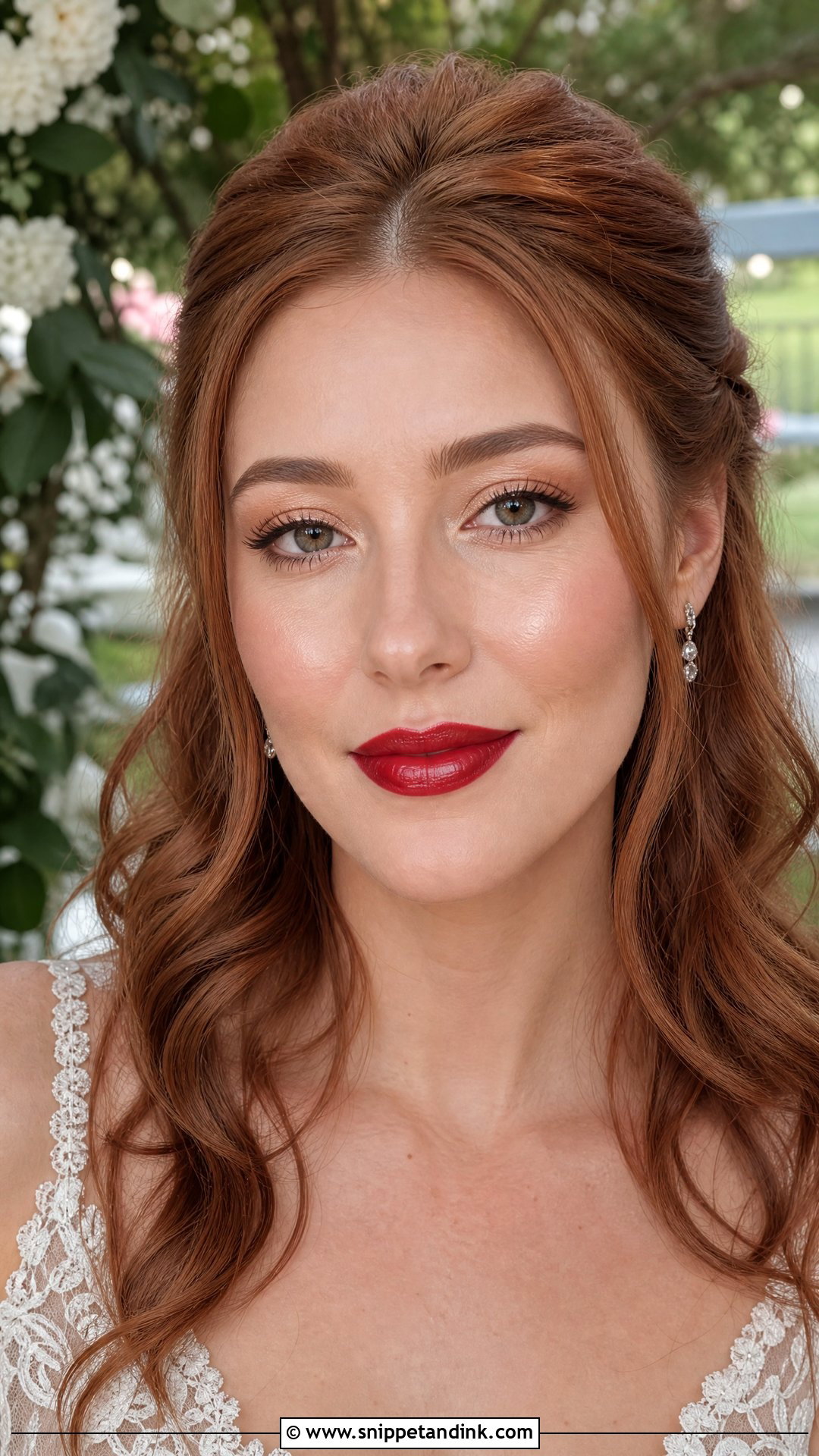 Dewy Skin Red Lip Bridal Makeup - Snippet and Ink - 20 Red Lipstick Bridal Makeup Ideas