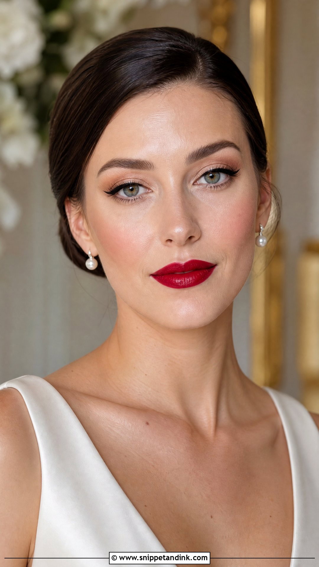 Dewy Wedding Makeup With Classic Red Lip - Snippet and Ink - 25 Dewy Wedding Makeup Look Ideas