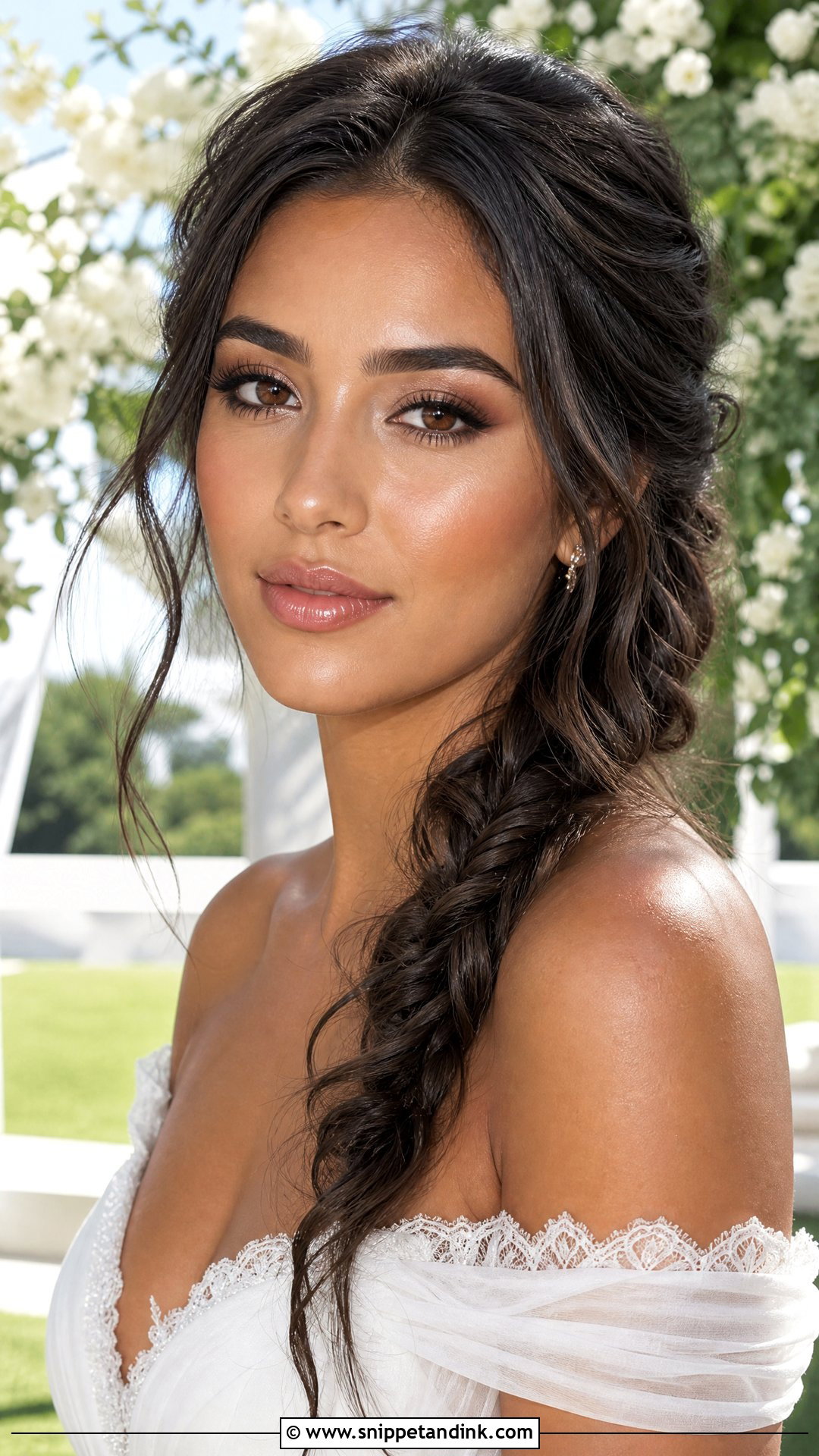 Dewy Wedding Makeup With Fishtail Braid - Snippet and Ink - 20 Braid Makeup Wedding Ideas