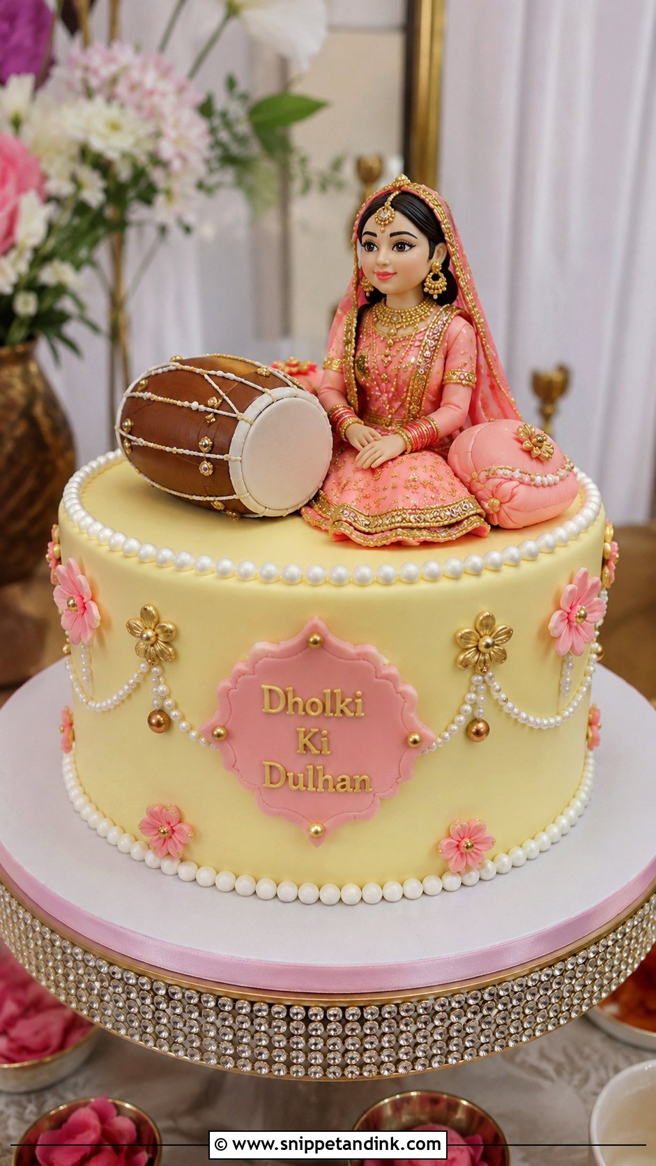Dholki Cake With Bride Topper - Snippet and Ink - 20 Dholki Cake Ideas