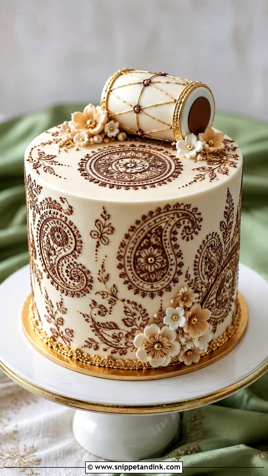 Dholki Cake With Henna Pattern - Snippet and Ink - 20 Dholki Cake Ideas