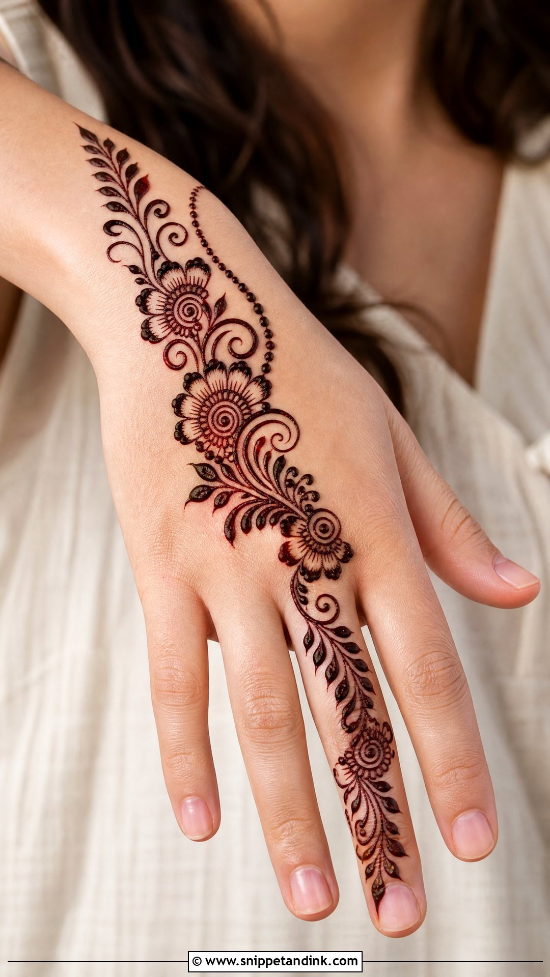 Diagonal Arabic Back Hand Mehndi Design - Snippet and Ink - 30 Latest Arabic Back Hand Mehndi Designs