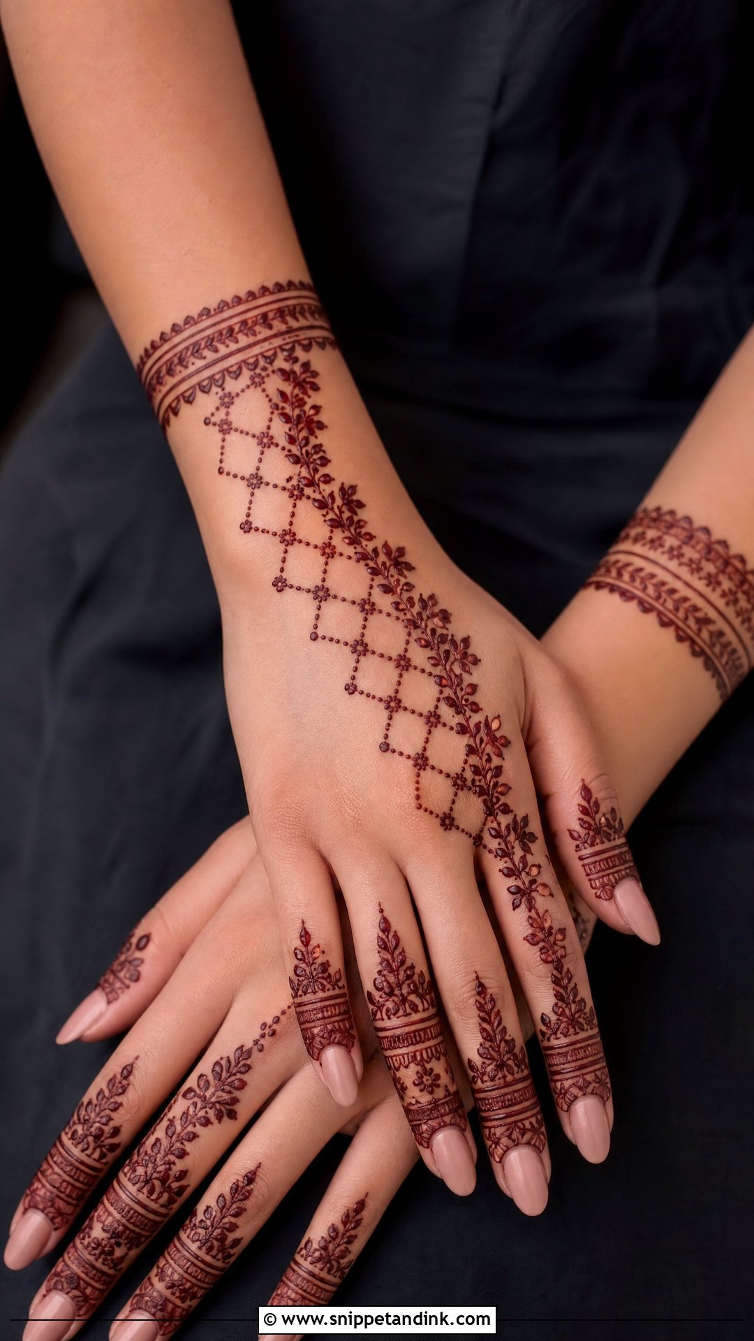 Diagonal Back Hand Check Mehndi Design - Snippet and Ink - 30 Back Hand Check Mehndi Design Ideas