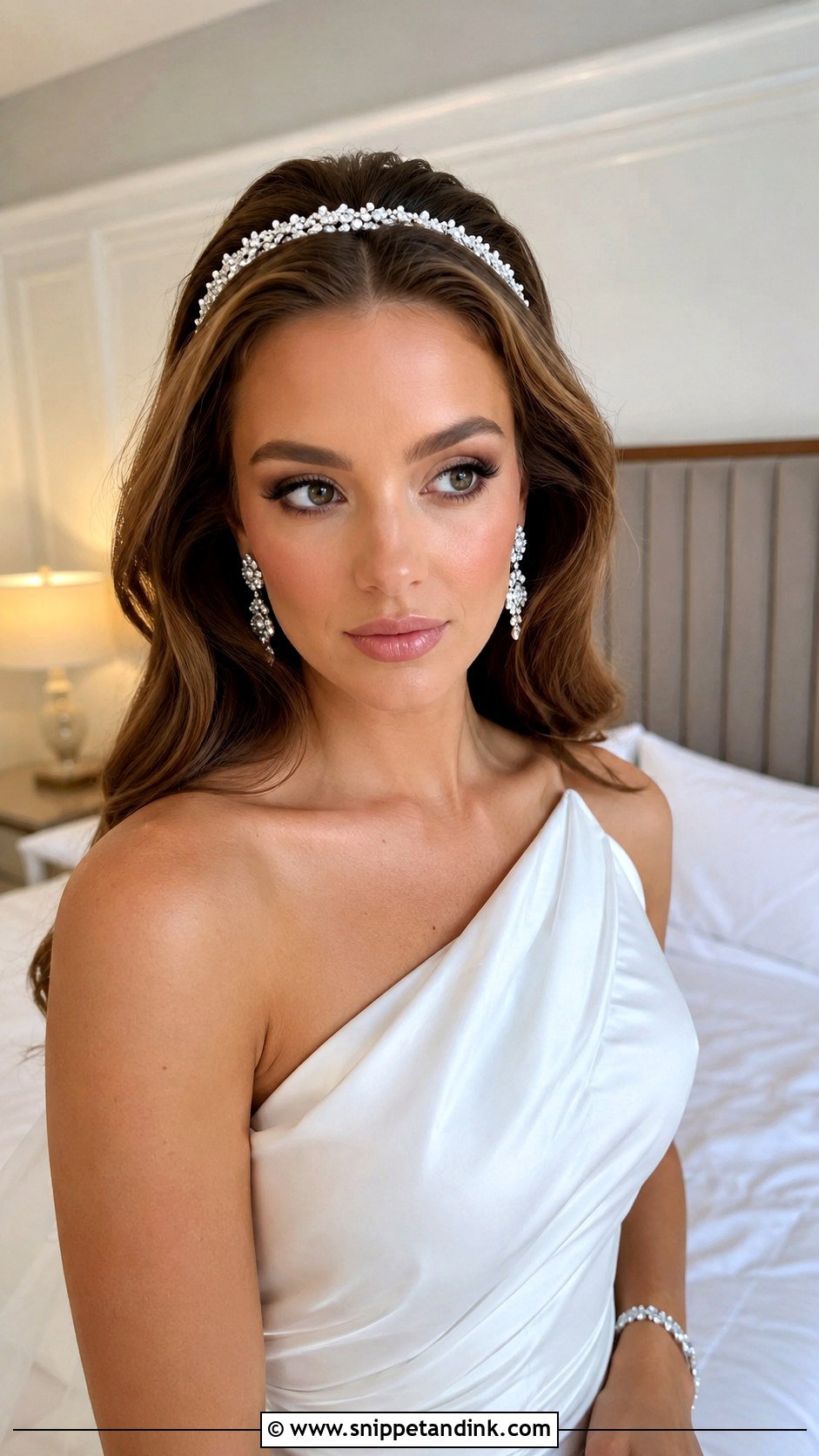 Diamante Headband With Glossy Blowout - Snippet and Ink - 20 Bridal Headband with Hair Down Ideas