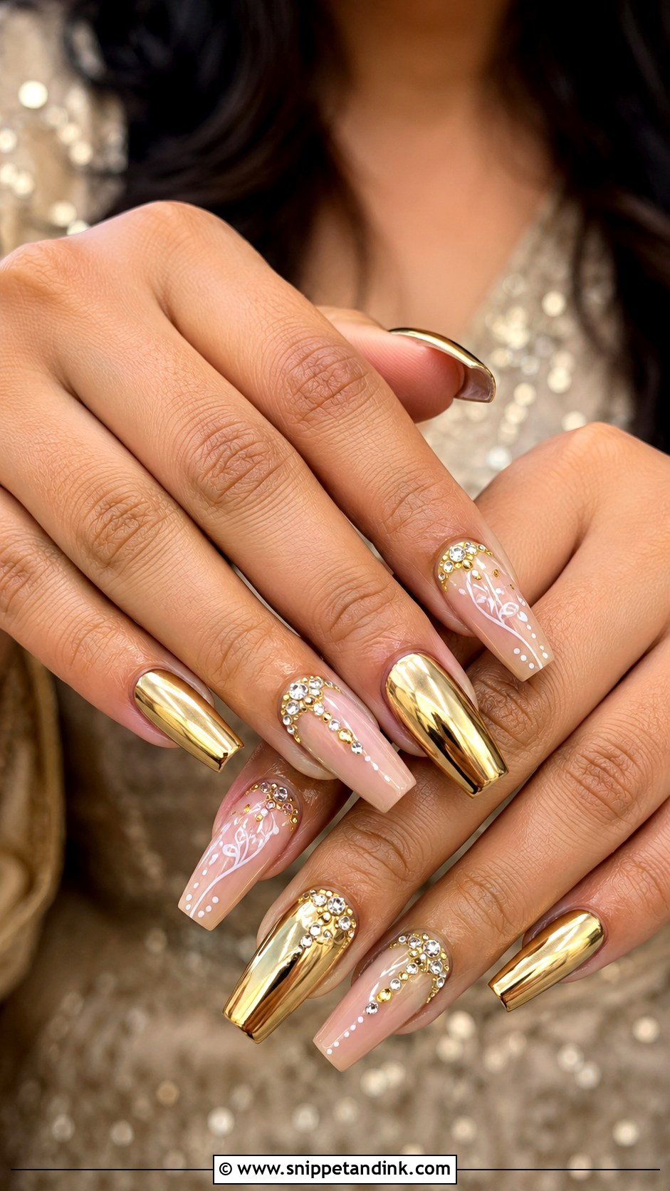 Diamond Accent Engagement Nails - Snippet and Ink - 20 Indian Nail Art for Engagement Brides Ideas