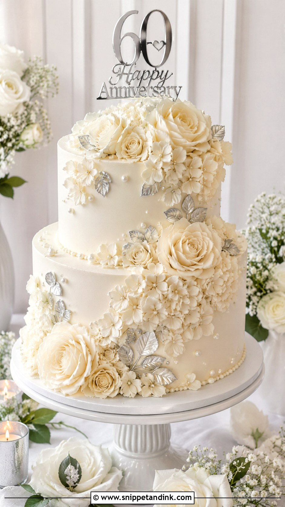 Diamond Anniversary Cake With Buttercream Flowers - Snippet and Ink - 20 Diamond Wedding Anniversary Cake Ideas