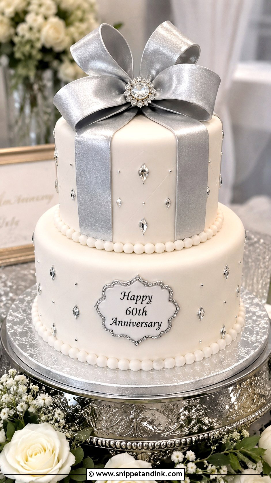Diamond Anniversary Cake With Fondant Bow - Snippet and Ink - 20 Diamond Wedding Anniversary Cake Ideas