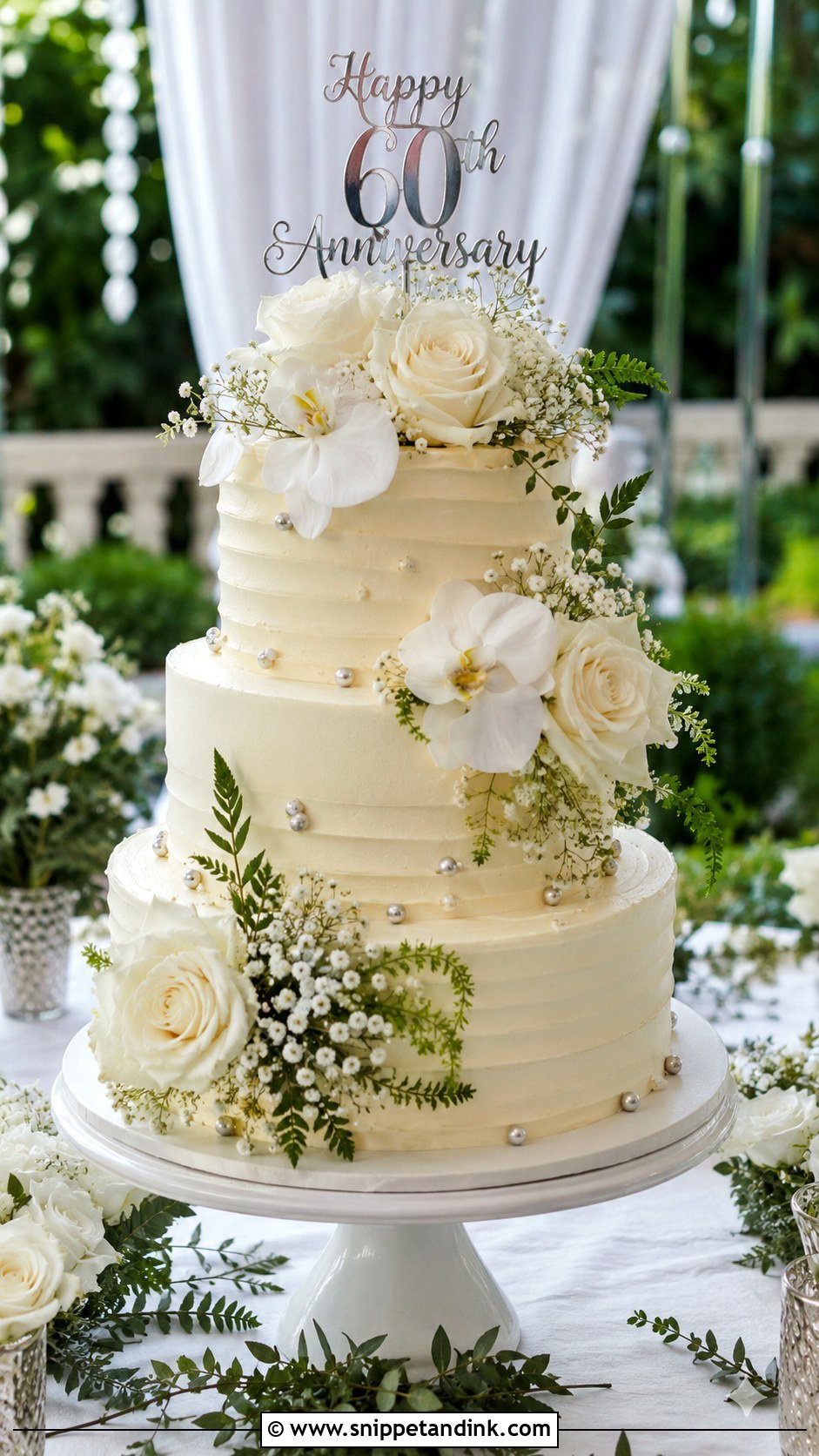 Diamond Anniversary Cake With Fresh Flowers - Snippet and Ink - 20 Diamond Wedding Anniversary Cake Ideas