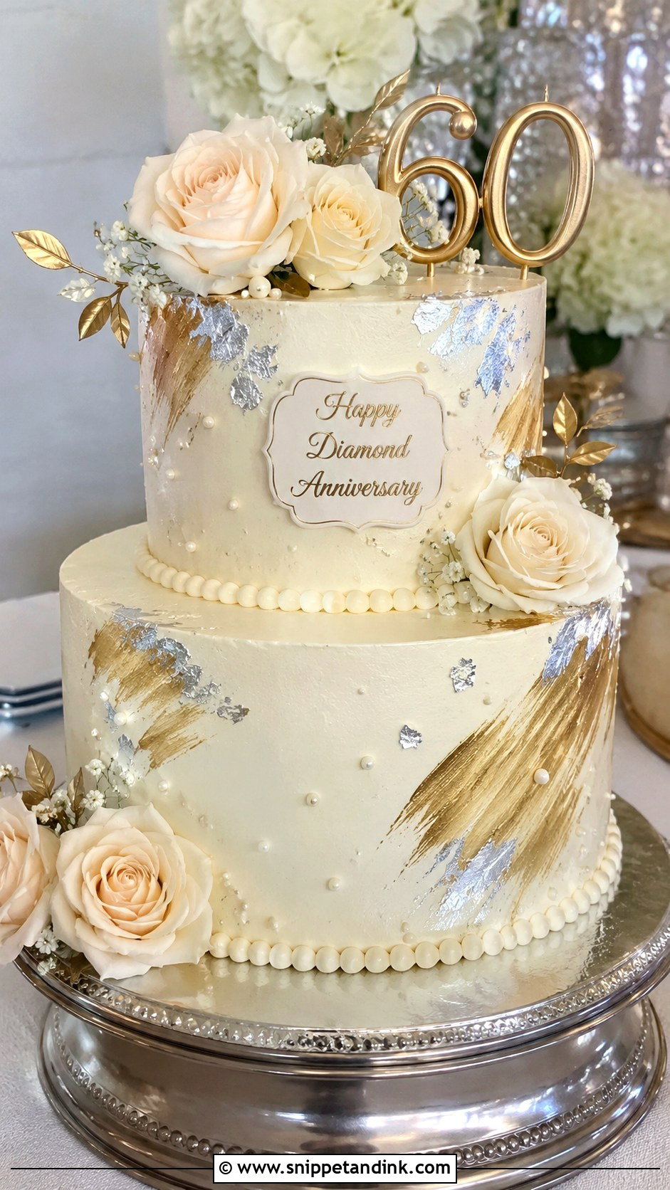 Diamond Anniversary Cake With Gold And Silver - Snippet and Ink - 20 Diamond Wedding Anniversary Cake Ideas