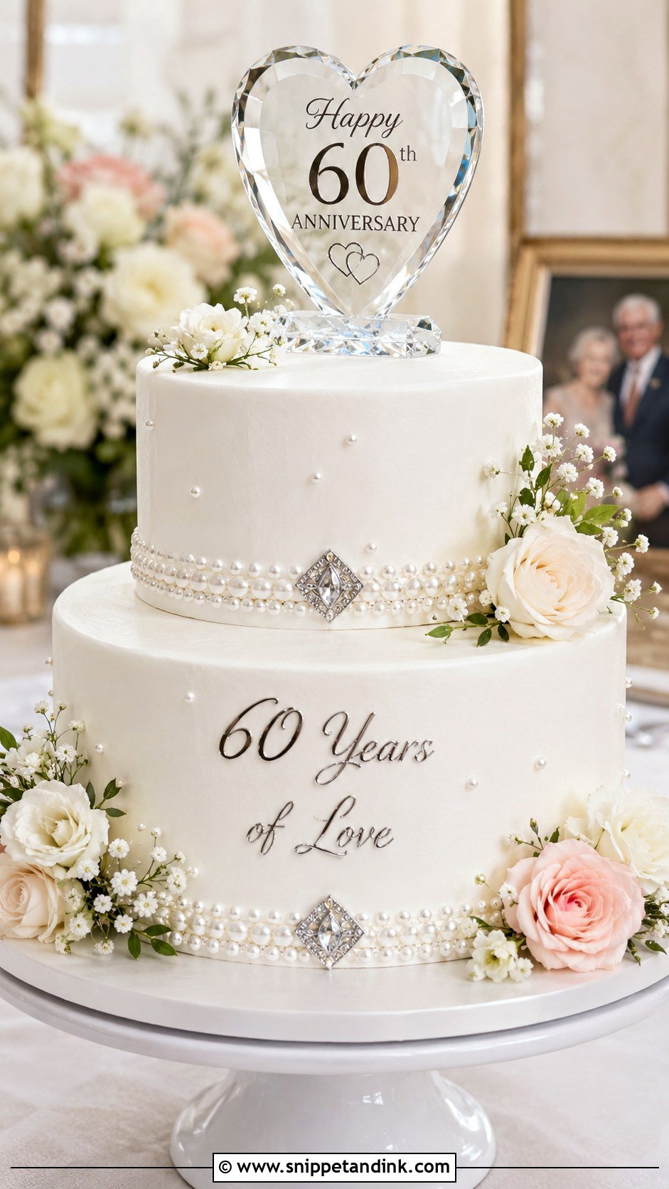 Diamond Anniversary Cake With Heart Topper - Snippet and Ink - 20 Diamond Wedding Anniversary Cake Ideas