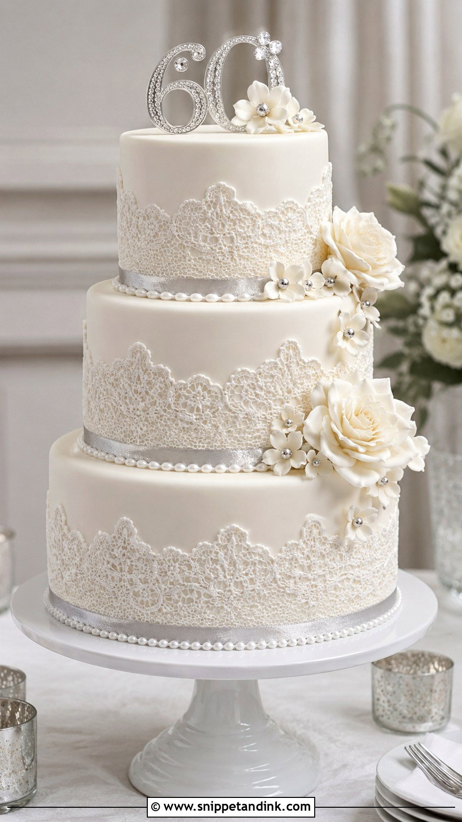 Diamond Anniversary Cake With Lace - Snippet and Ink - 20 Diamond Wedding Anniversary Cake Ideas