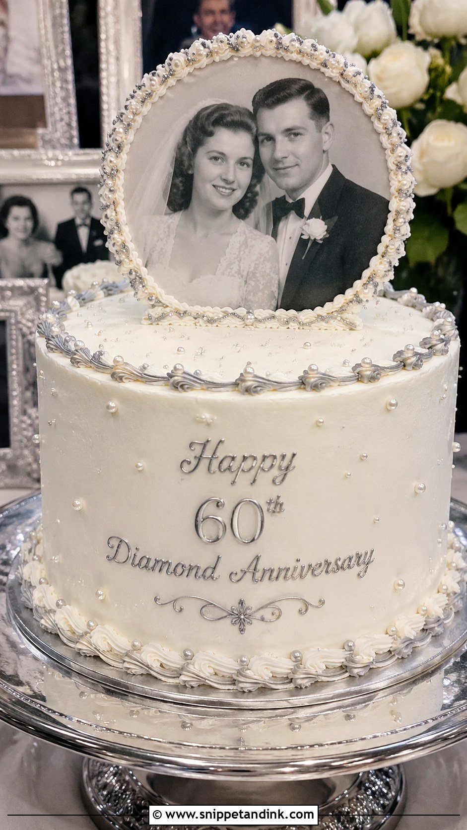 Diamond Anniversary Cake With Photo Topper - Snippet and Ink - 20 Diamond Wedding Anniversary Cake Ideas
