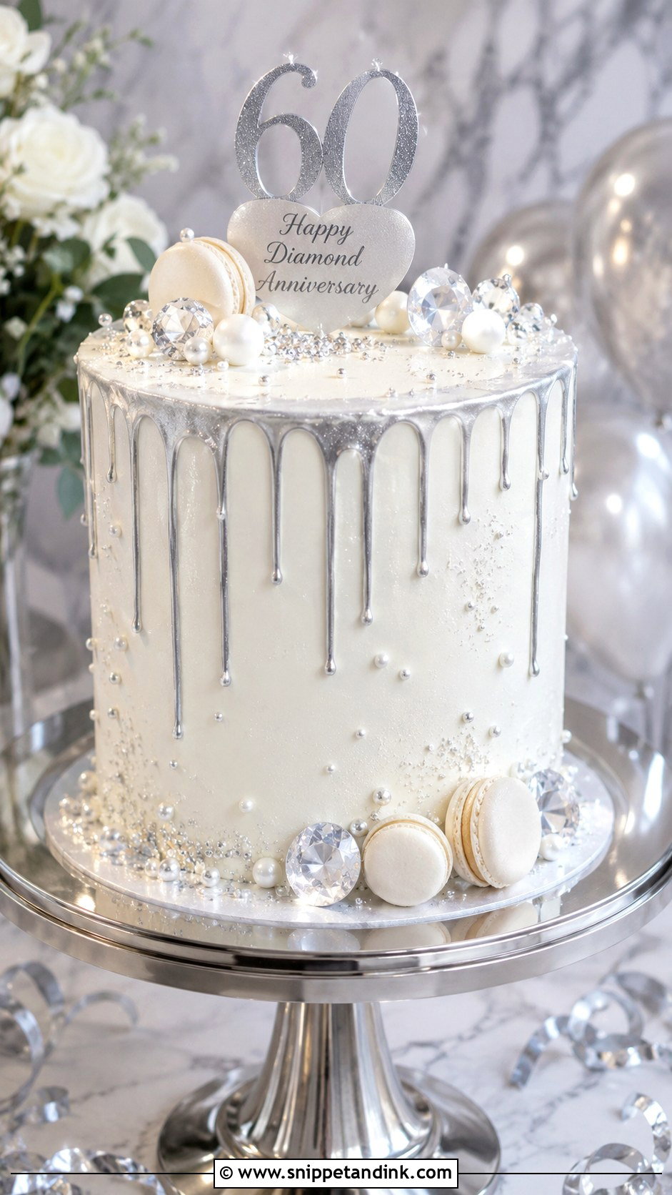 Diamond Anniversary Cake With Silver Drip - Snippet and Ink - 20 Diamond Wedding Anniversary Cake Ideas