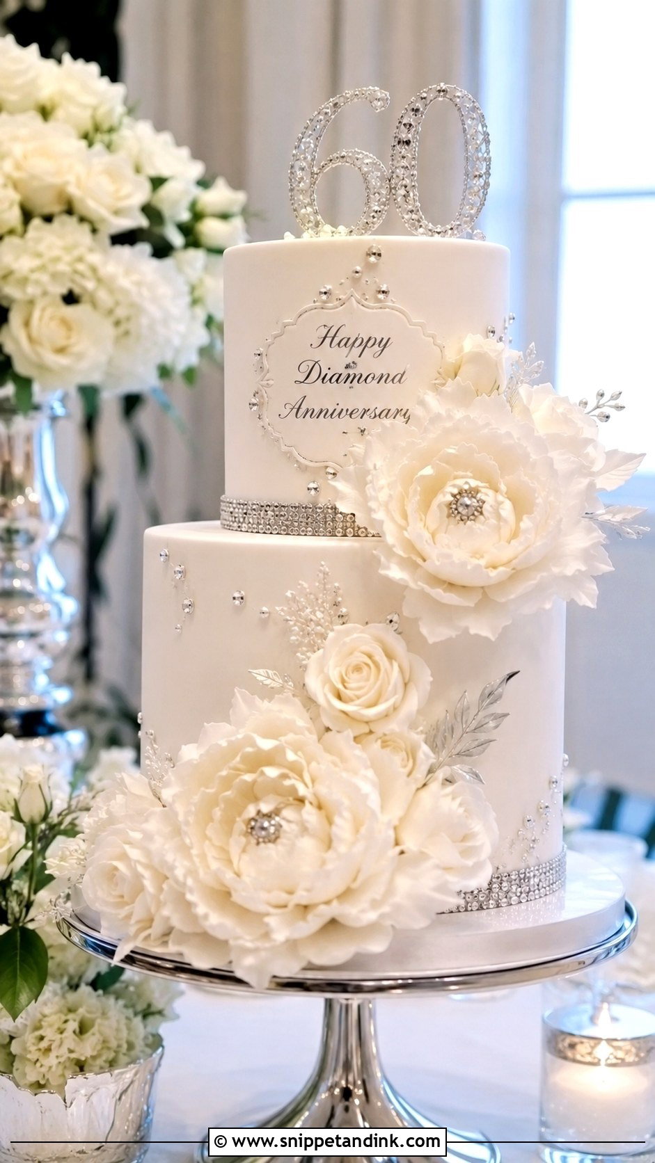 Diamond Anniversary Cake With Sugar Flowers - Snippet and Ink - 20 Diamond Wedding Anniversary Cake Ideas