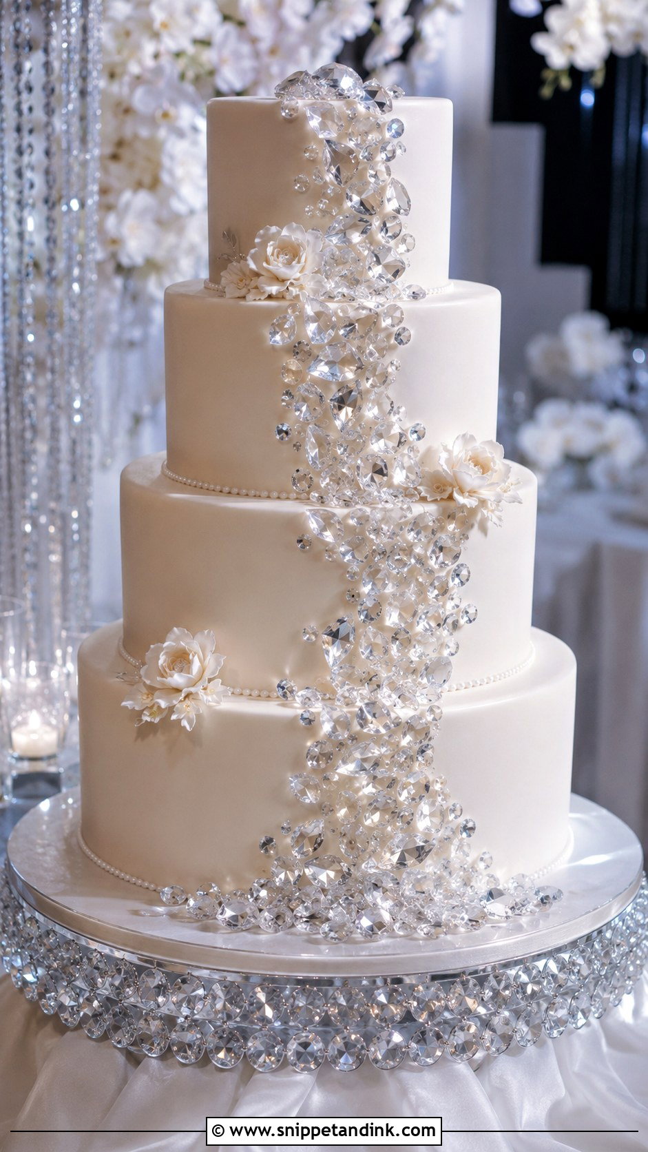 Diamond Cascade Wedding Cake - Snippet and Ink - 30 Diamond Wedding Cake Ideas