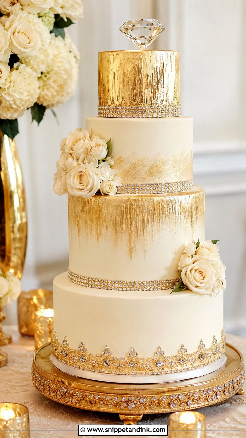 Diamond Gold Wedding Cake - Snippet and Ink - 30 Diamond Wedding Cake Ideas