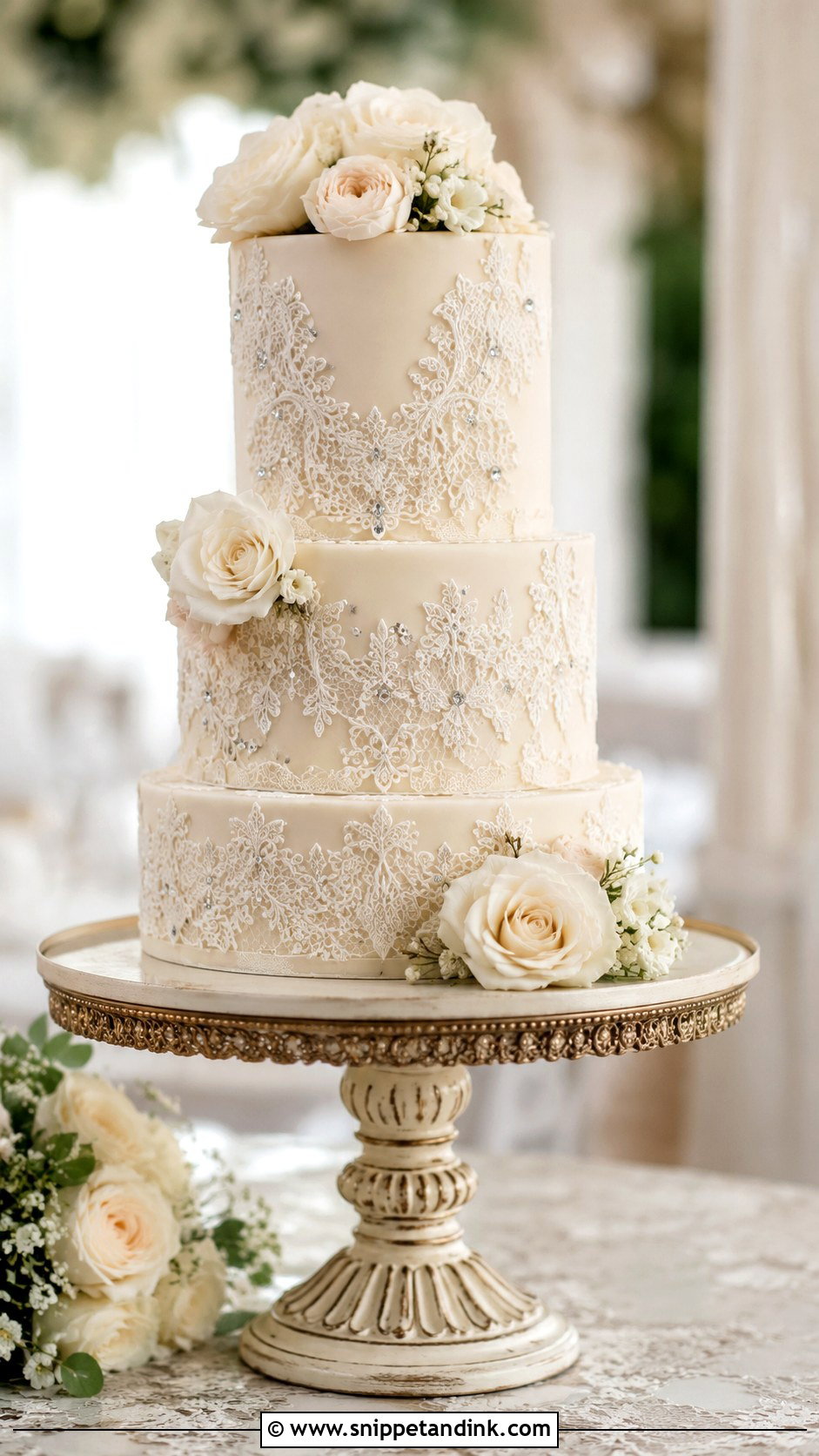 Diamond Lace Wedding Cake - Snippet and Ink - 30 Diamond Wedding Cake Ideas