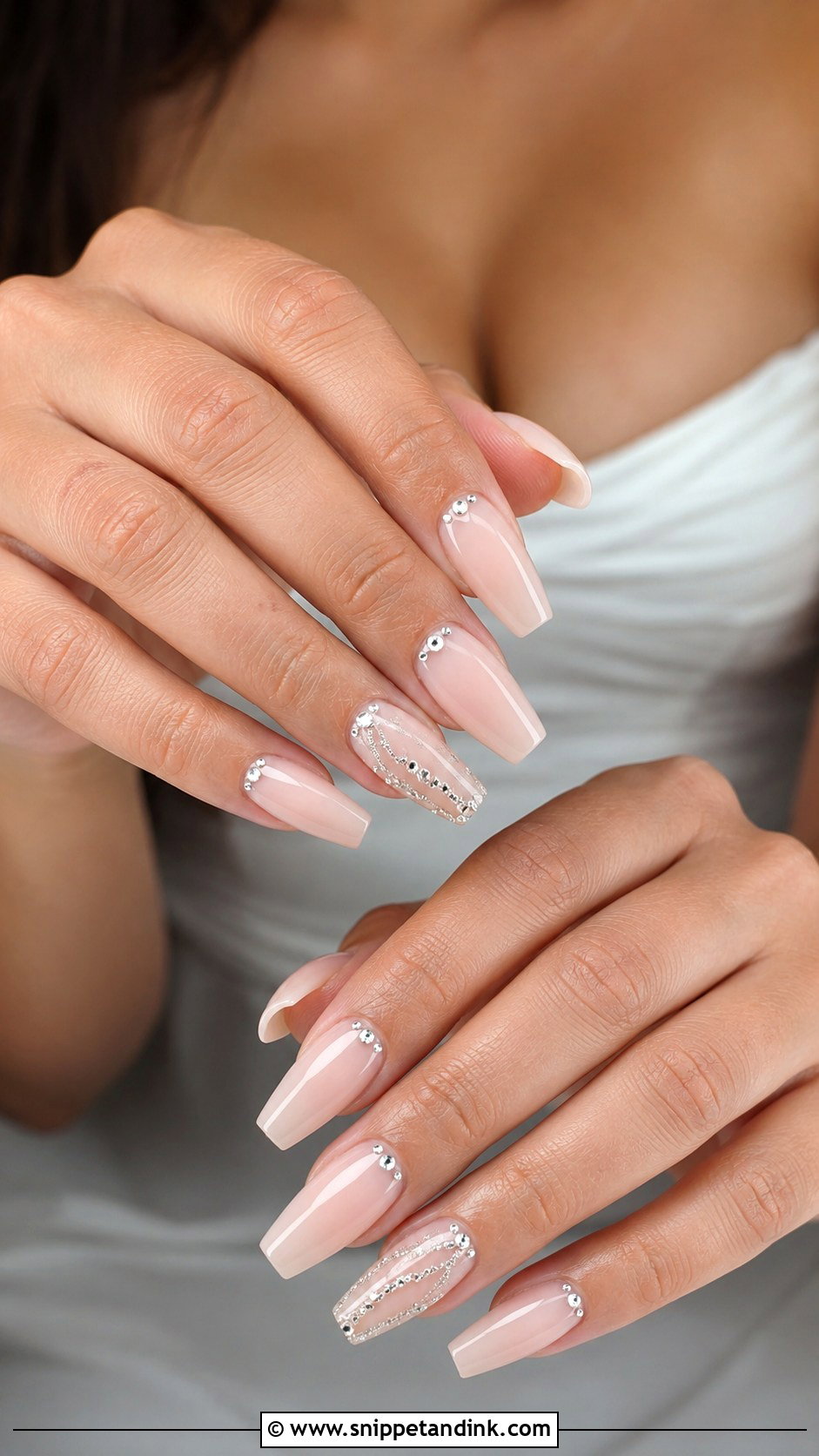 Diamond Rhinestone Coffin Engagement Nails - Snippet and Ink - 20 Coffin Engagement Nails