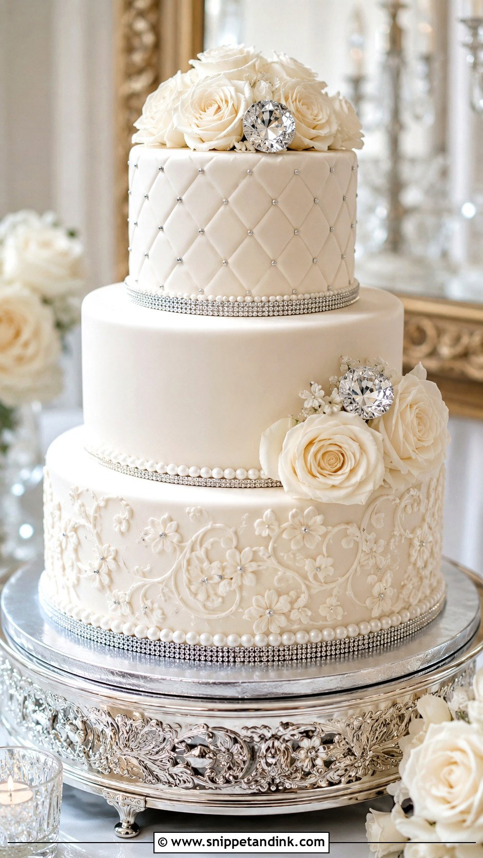 Diamond Three Tier Wedding Cake - Snippet and Ink - 30 Diamond Wedding Cake Ideas