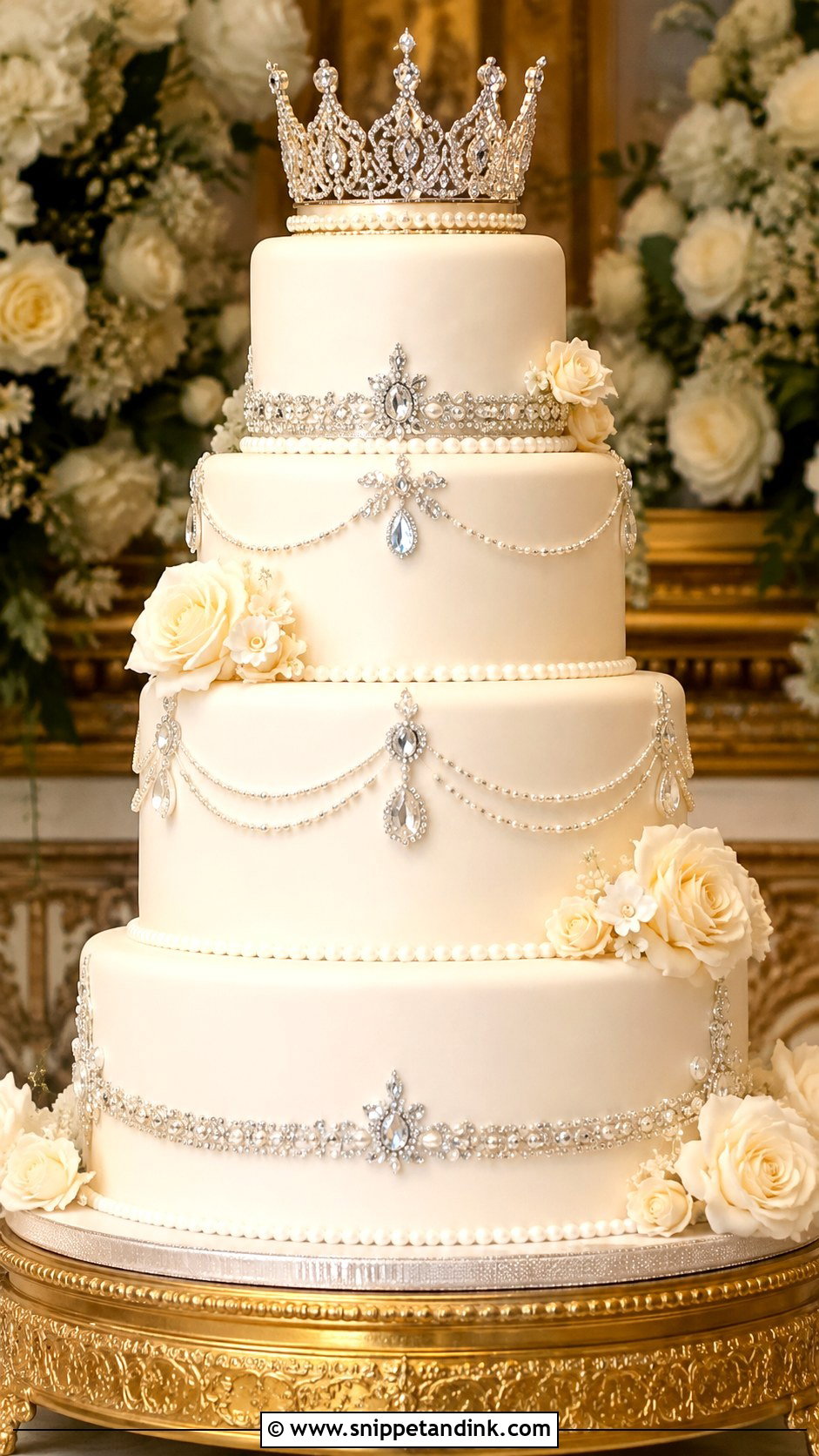Diamond Wedding Cake With Crown Topper - Snippet and Ink - 25 Diamond Bling Wedding Cakes