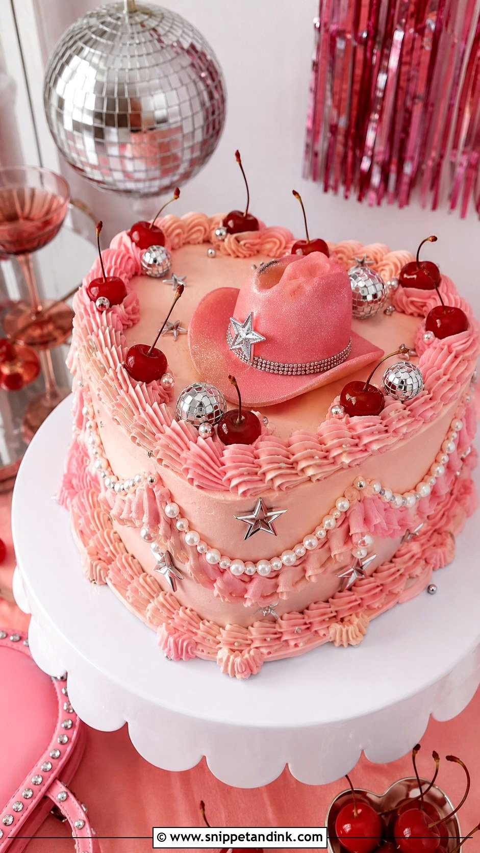 Disco Cherry Cowgirl Cake - Snippet and Ink - 25 Disco Cowgirl Bachelorette Cake Ideas for Wedding