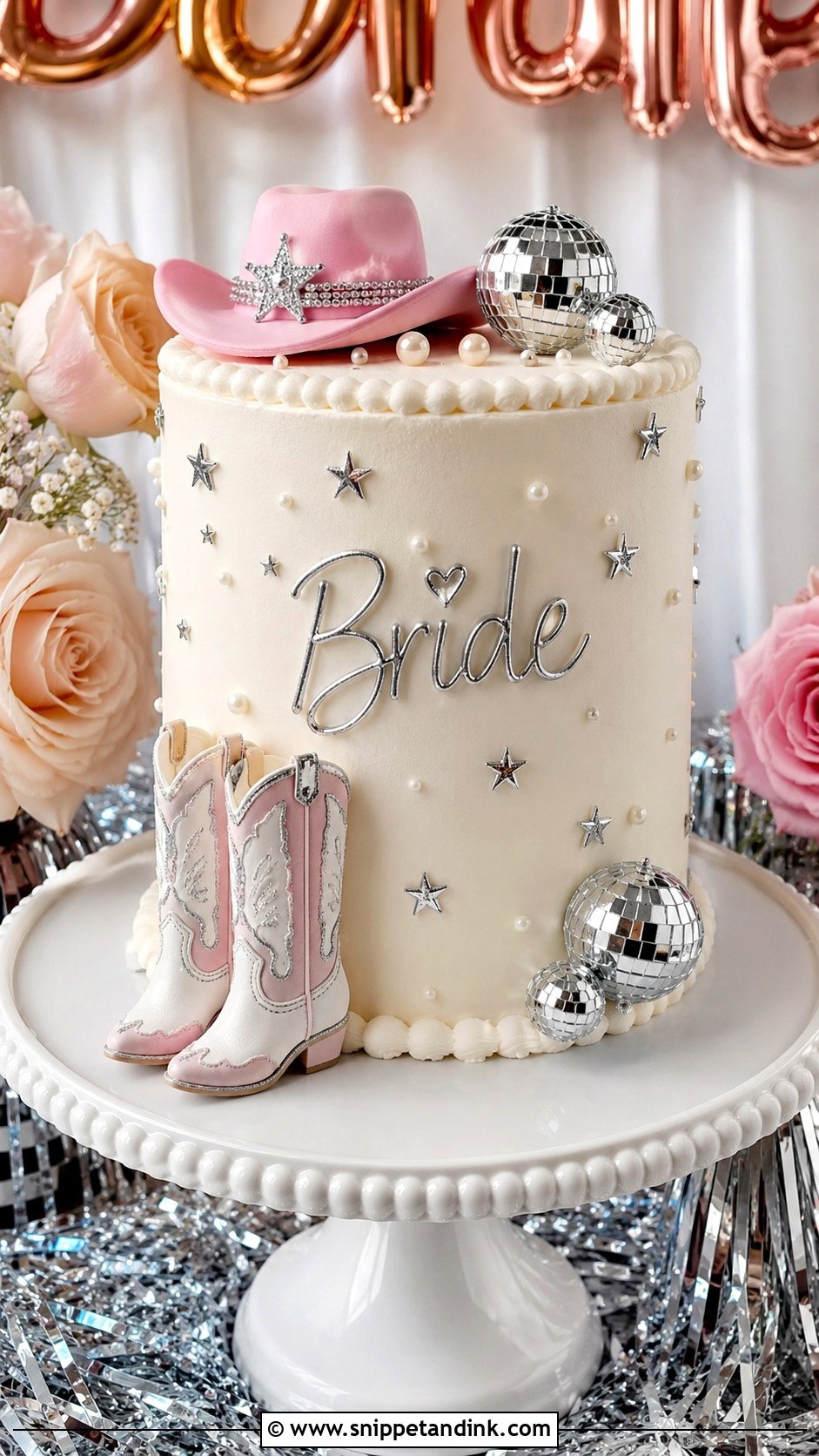 Disco Cowgirl Bachelorette Cake - Snippet and Ink - 25 Disco Cowgirl Bachelorette Cake Ideas for Wedding