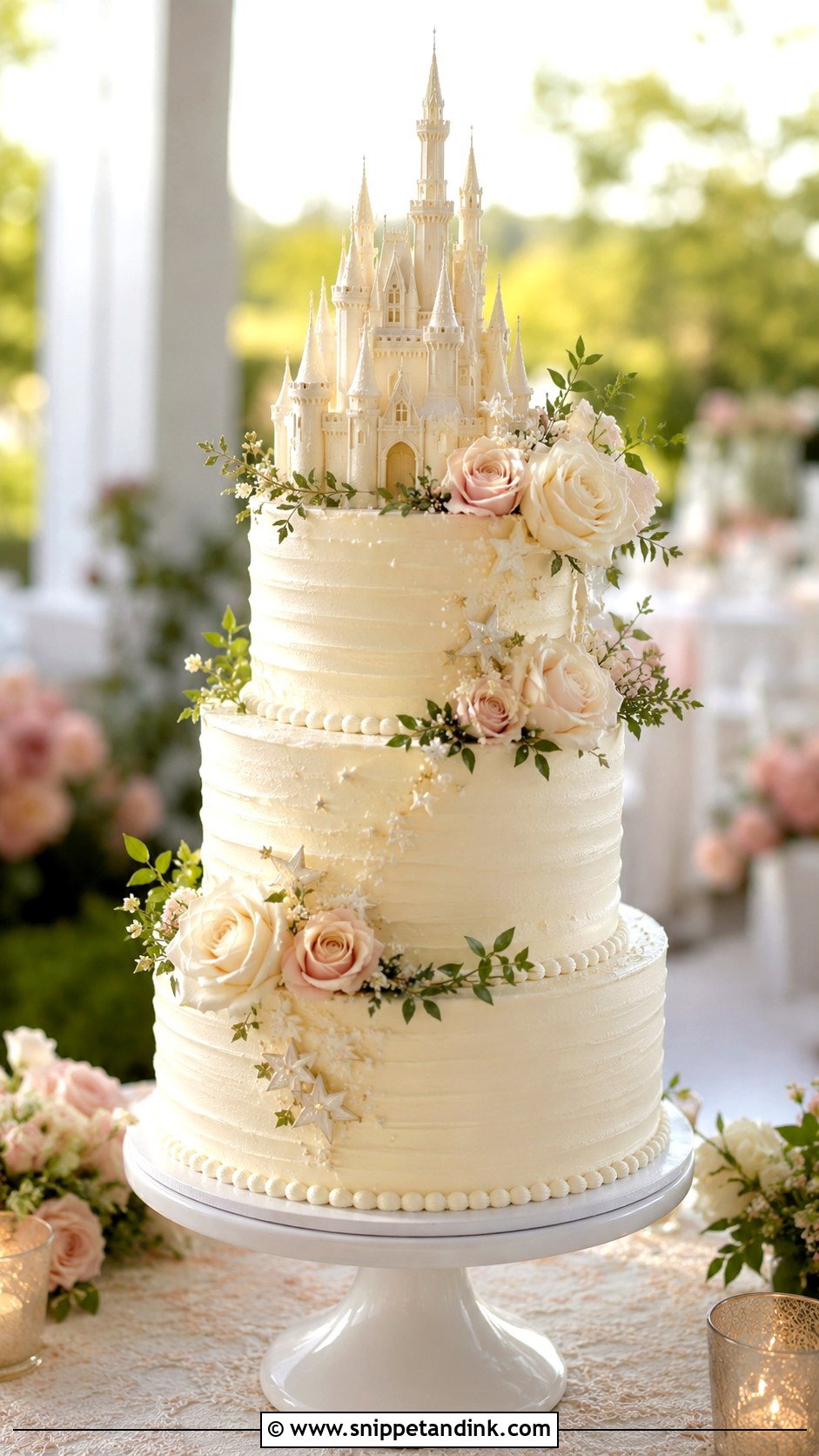 Disney Castle Wedding Cake With Buttercream - Snippet and Ink - 20 Disney Castle Wedding Cake Ideas