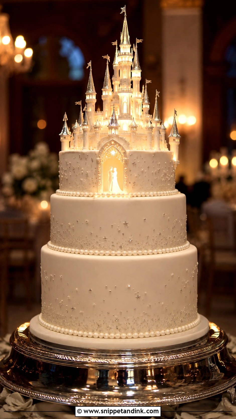 Disney Castle Wedding Cake With Lights - Snippet and Ink - 20 Disney Castle Wedding Cake Ideas