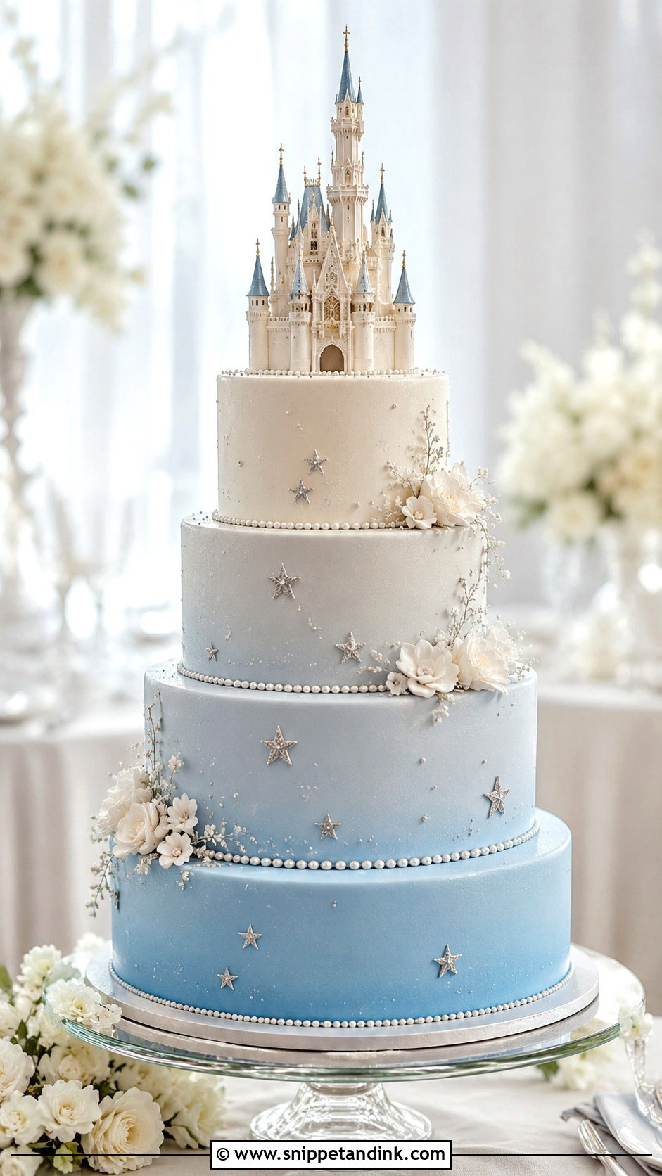 Disney Castle Wedding Cake With Ombre - Snippet and Ink - 20 Disney Castle Wedding Cake Ideas
