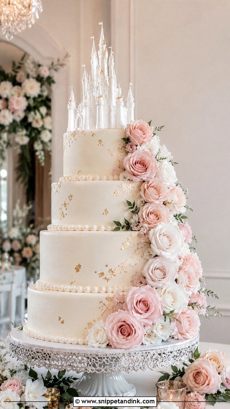 Disney Castle Wedding Cake With Roses - Snippet and Ink - 20 Disney Castle Wedding Cake Ideas