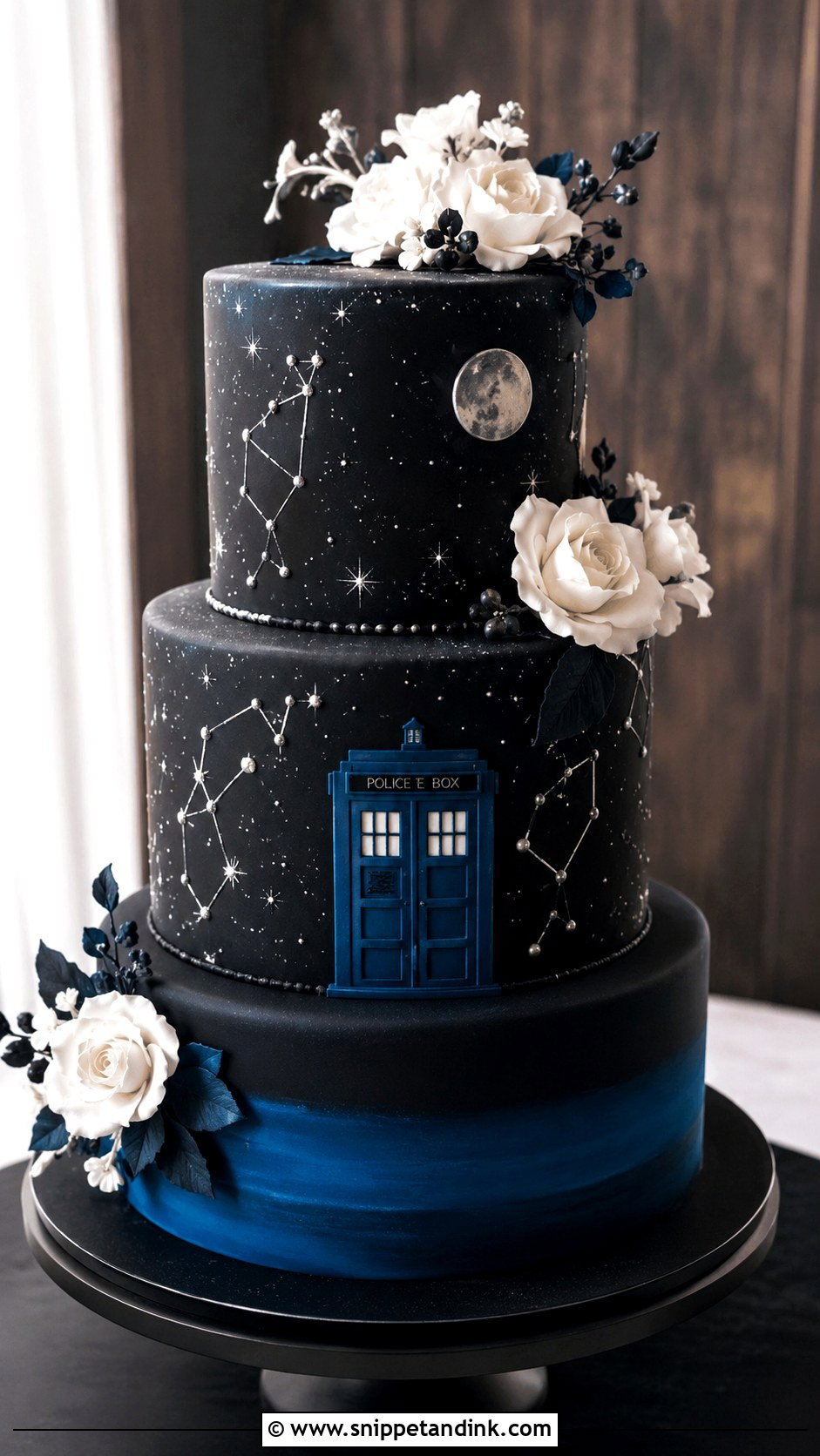 Doctor Who Black And Blue Wedding Cake - Snippet and Ink - 20 Doctor Who Wedding Cake Ideas