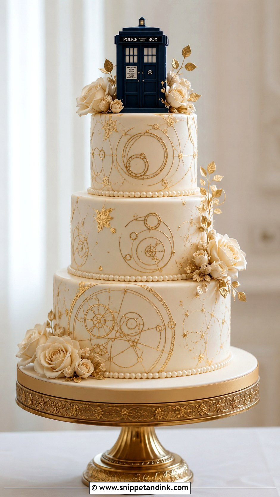 Doctor Who Gold Wedding Cake - Snippet and Ink - 20 Doctor Who Wedding Cake Ideas