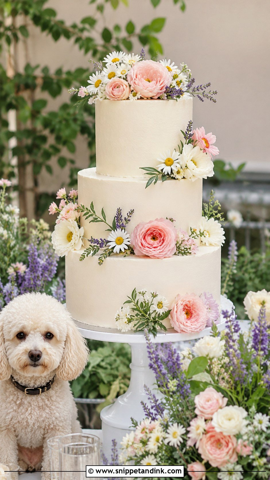 Dog And Floral Wedding Cake - Snippet and Ink - 25 Dog in Wedding Cake Ideas