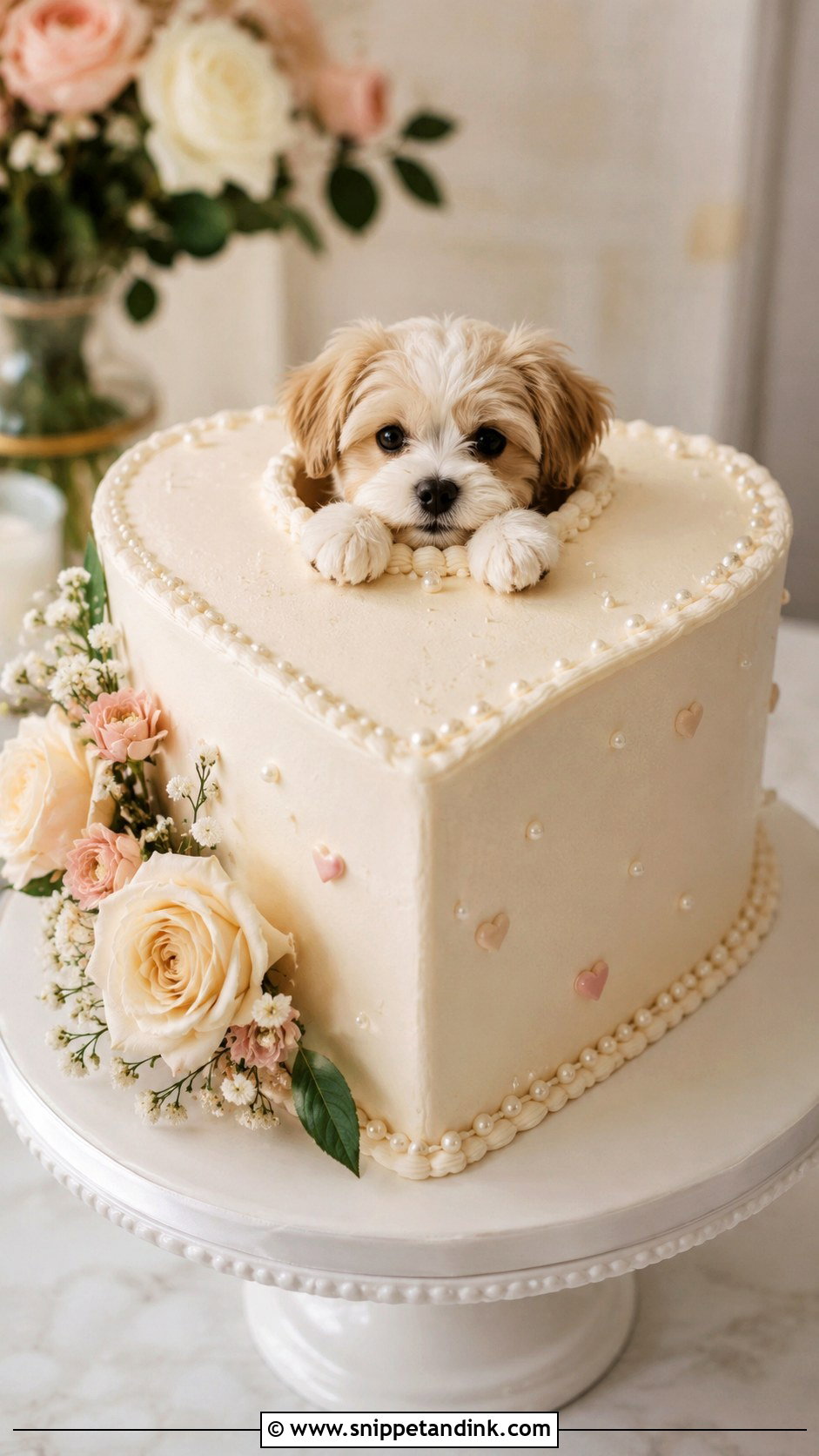 Dog Peeking From Heart Wedding Cake - Snippet and Ink - 20 Wedding Cake Dog Peeking Ideas