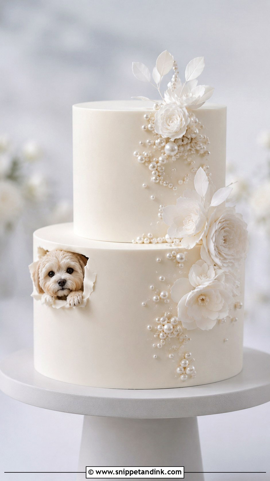 Dog Peeking From Modern Wedding Cake - Snippet and Ink - 20 Wedding Cake Dog Peeking Ideas