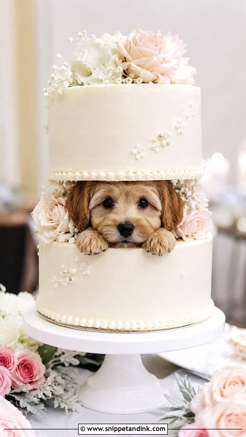 Dog Peeking Out Of Wedding Cake - Snippet and Ink - 20 Wedding Cake Dog Peeking Ideas