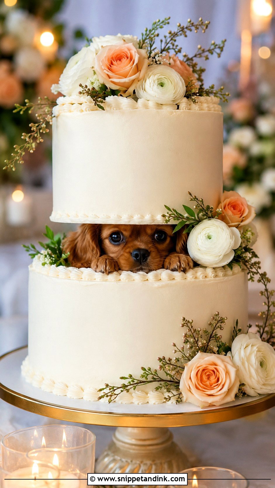 Dog Peeking Out Wedding Cake - Snippet and Ink - 25 Dog in Wedding Cake Ideas