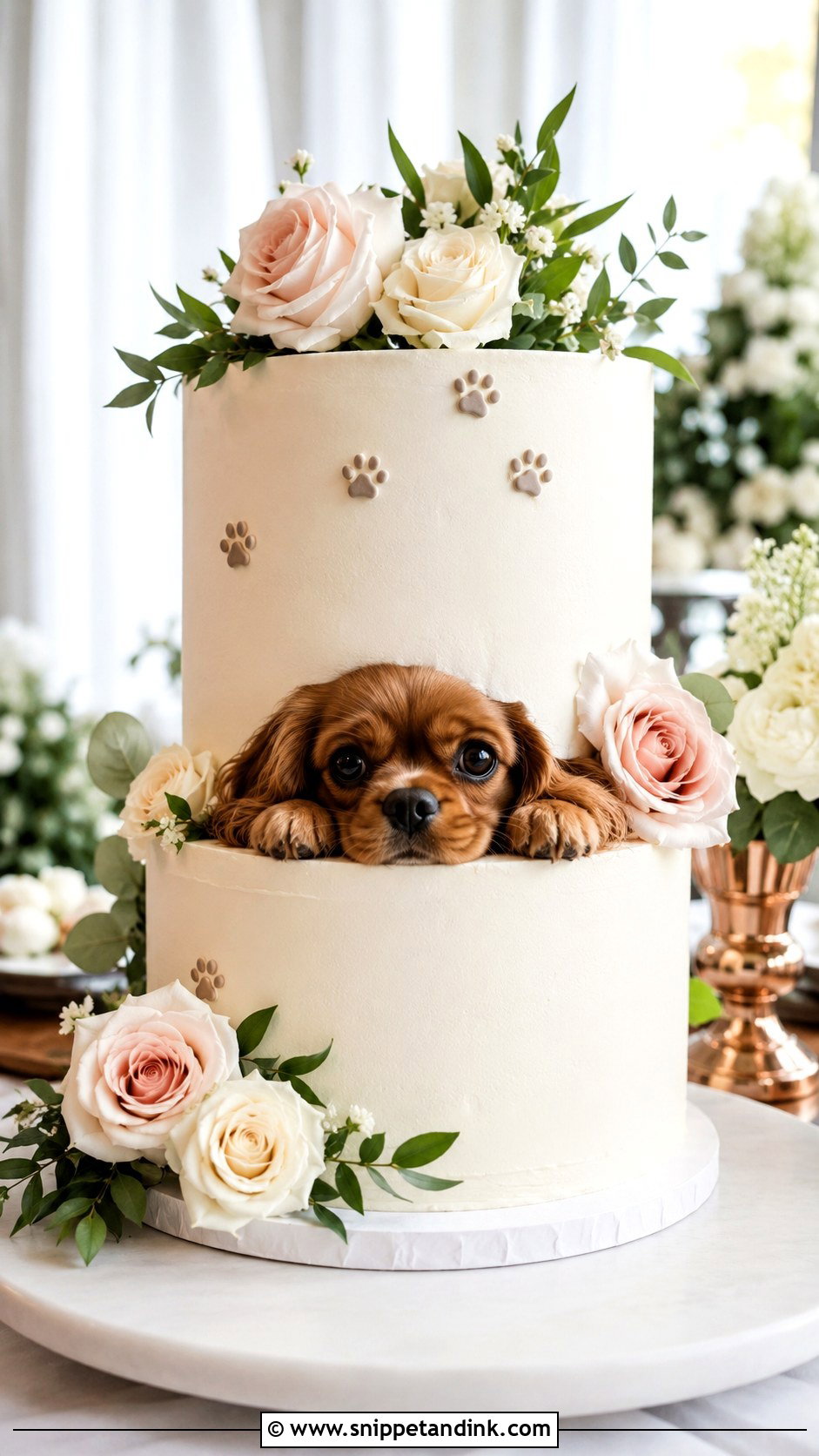 Dog Peeking Out Wedding Cake - Snippet and Ink - 20 Pets on Wedding Cake Ideas