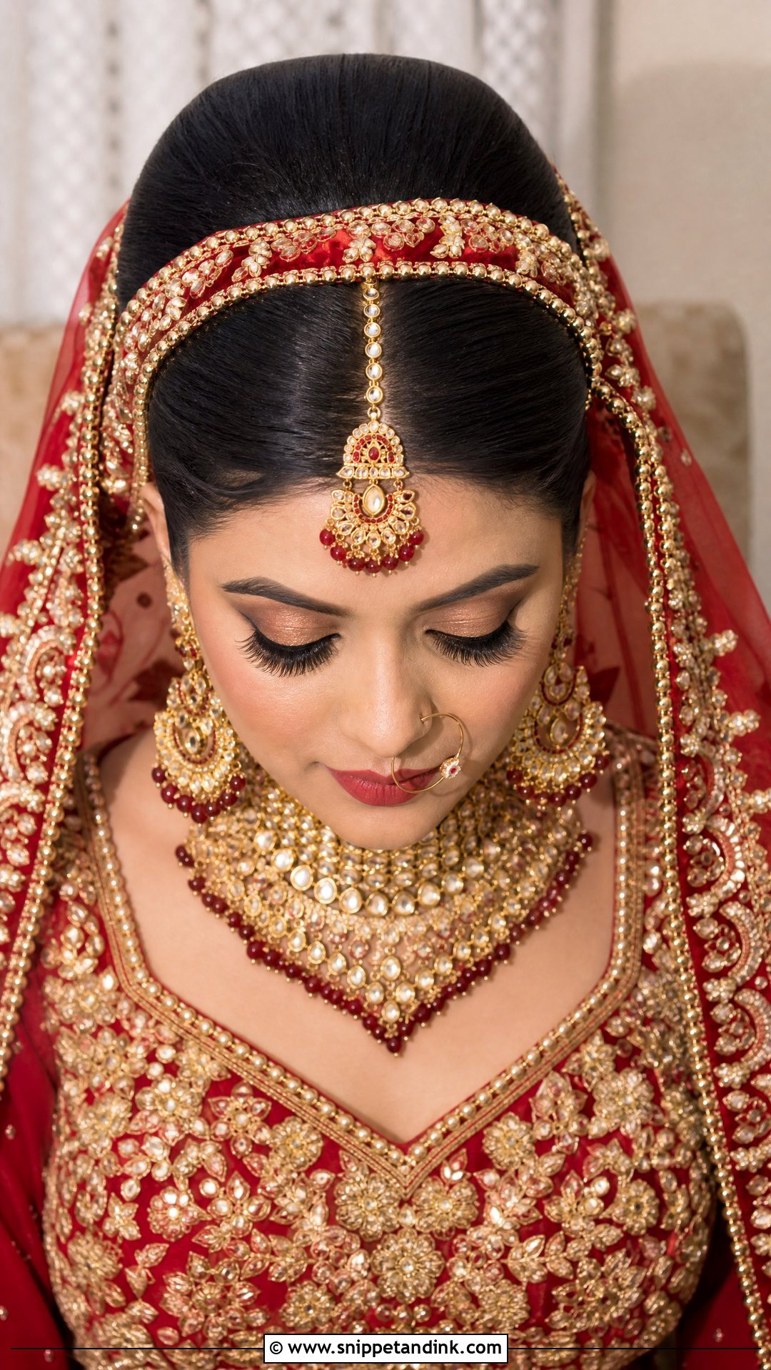 Donut Bun With Center Part - Snippet and Ink - 20 Punjabi Bride Hairstyle Ideas