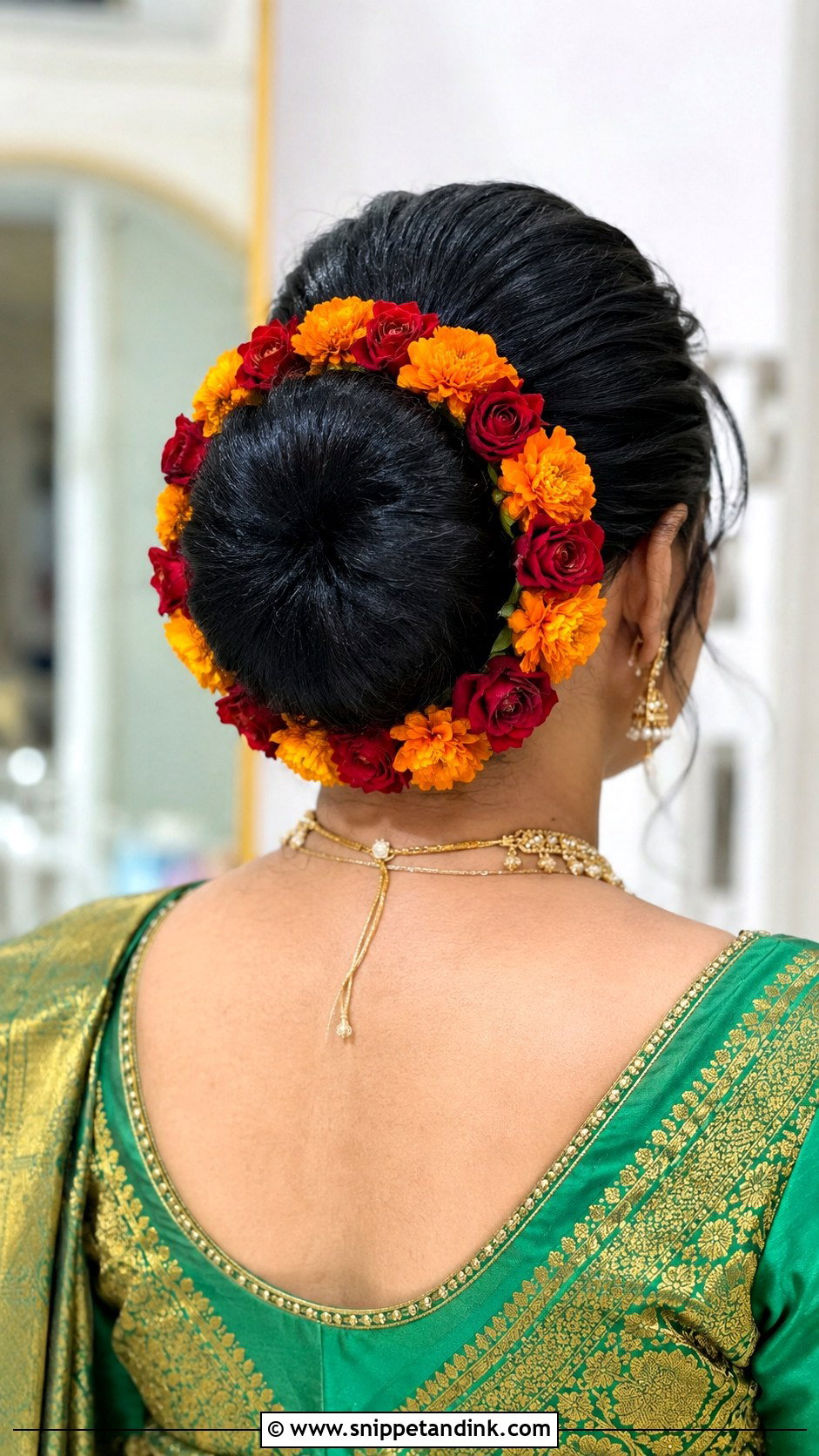 Donut Bun With Flowers - Snippet and Ink - 20 Indian Bridal Bun Ideas