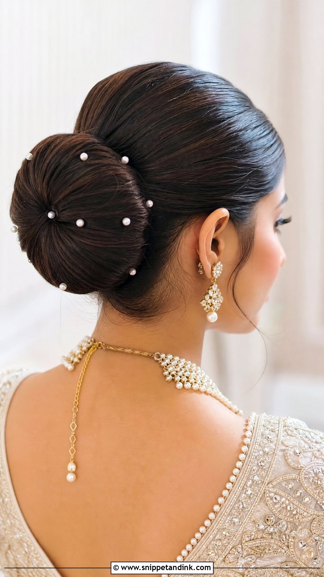 Donut Bun With Pearl Detailing - Snippet and Ink - 20 Indian Wedding Bun Bridal Hairstyle Ideas