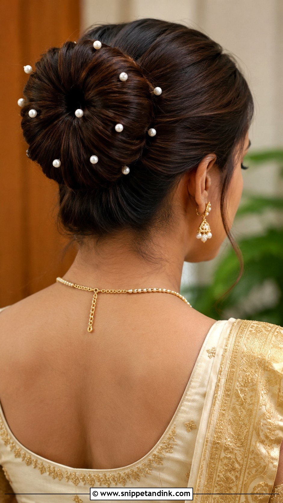 Donut Bun With Pearl Pins - Snippet and Ink - 25 Indian Wedding Bun Hairstyles