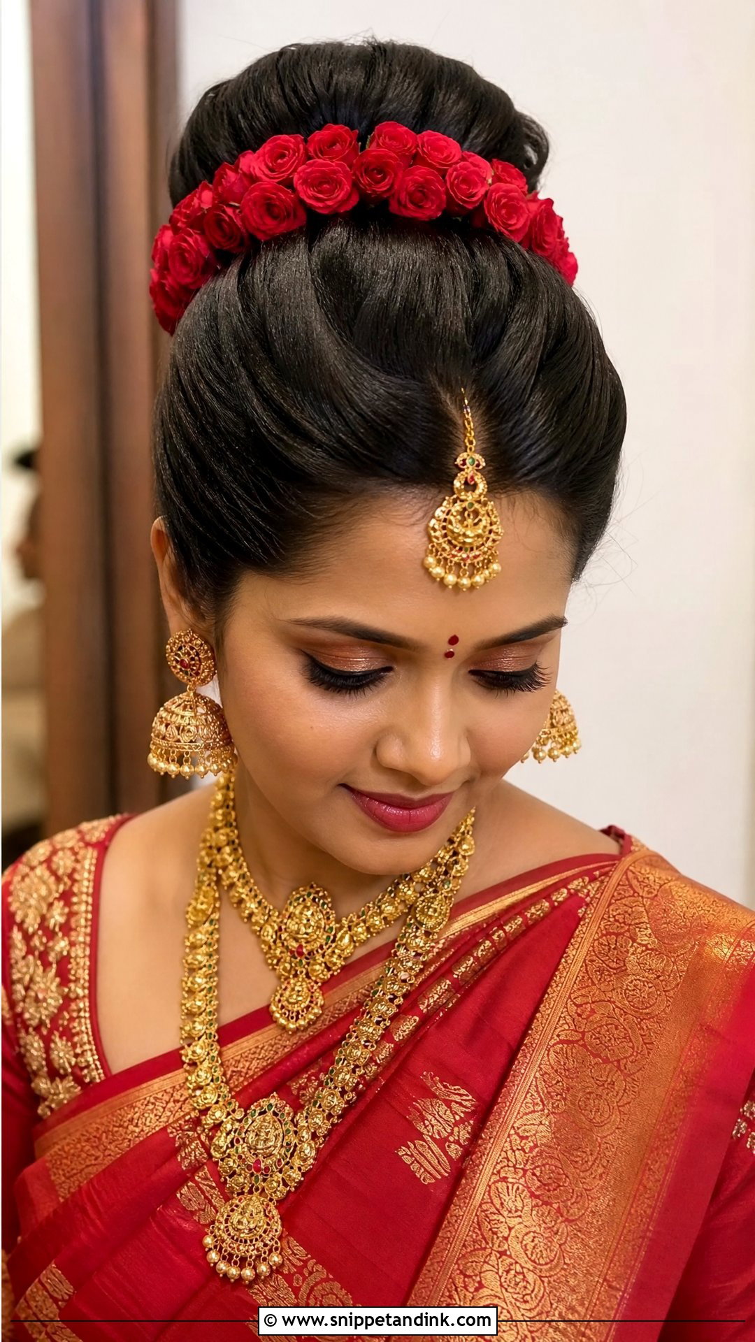 Donut Bun With Rose Garland - Snippet and Ink - 20 Hairstyles for South Indian Wedding